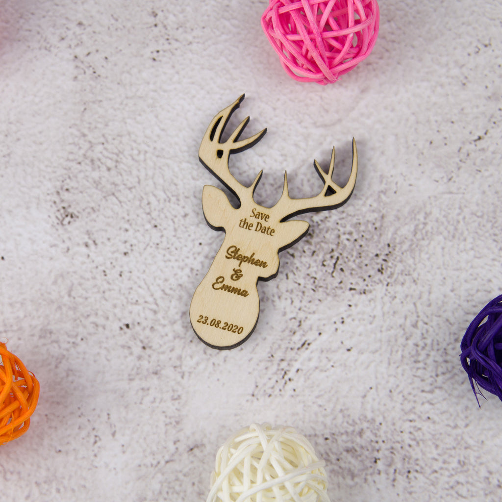 Wooden Deer Save The Date Magnet: Rustic Wedding Favor
