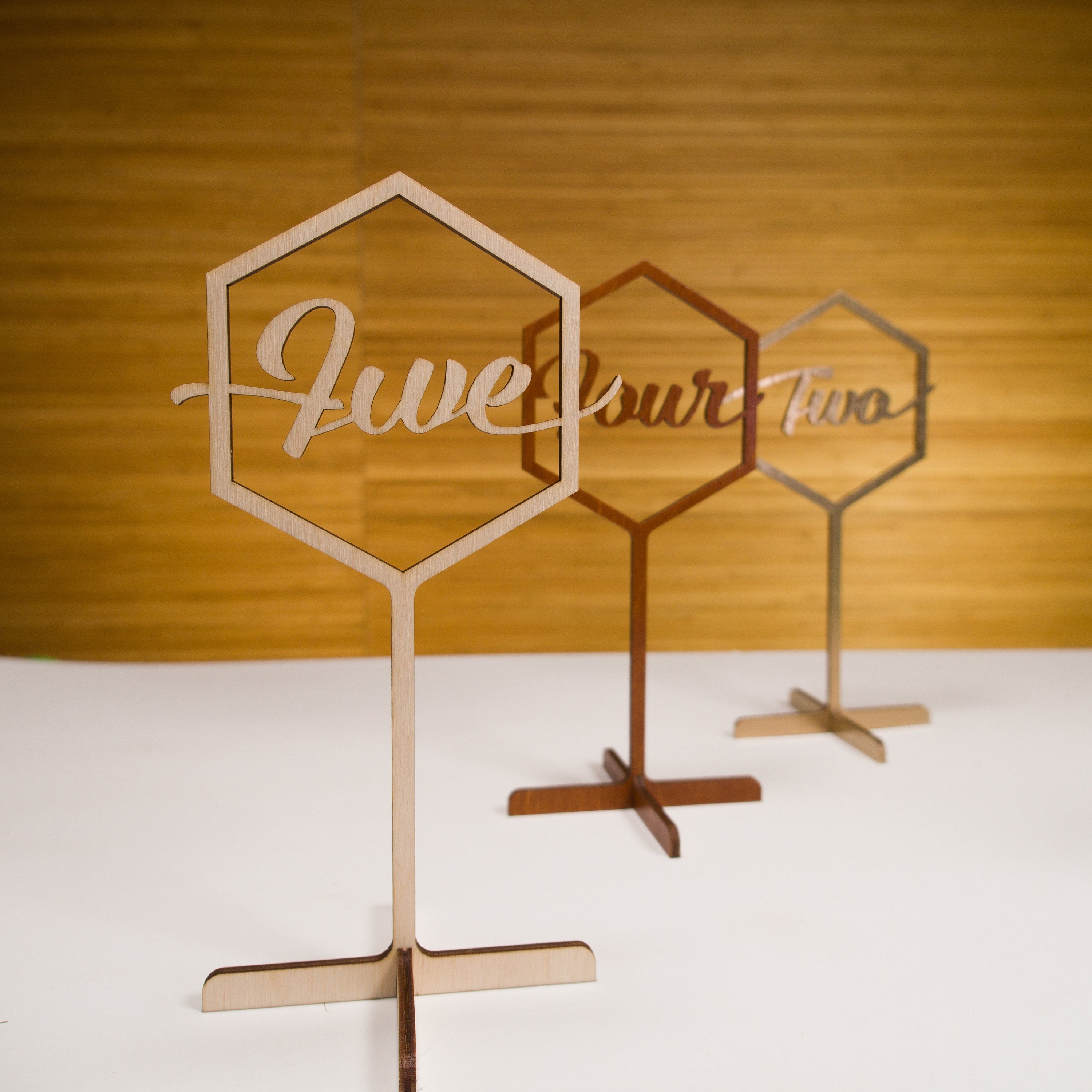 Rustic Wooden Table Numbers with Stand, Modern Calligraphy Wedding Table Sign, Custom Event Centerpiece