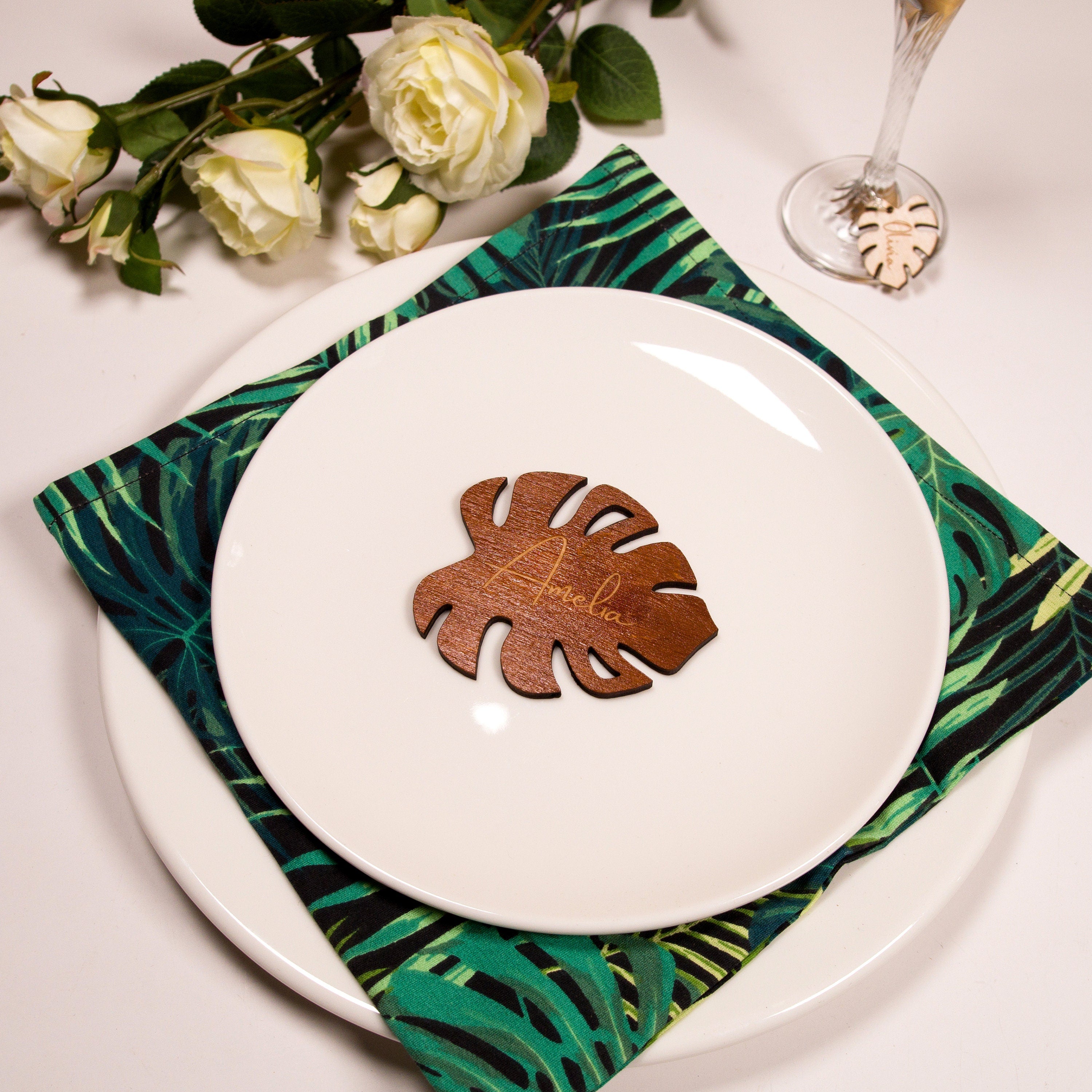 Monstera Wood Coasters: Custom Wedding Decor, Personalized Coasters