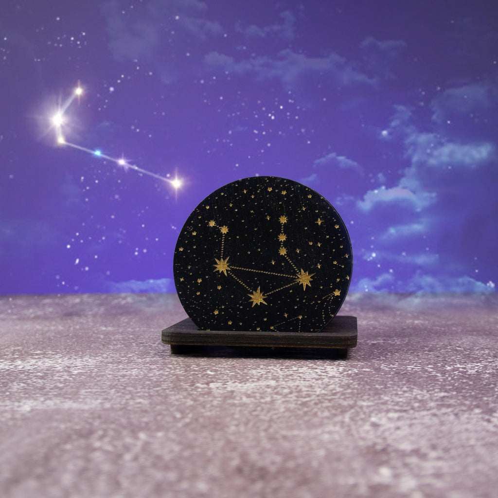 Zodiac Coasters: Engraved Celestial Wood Coaster Set