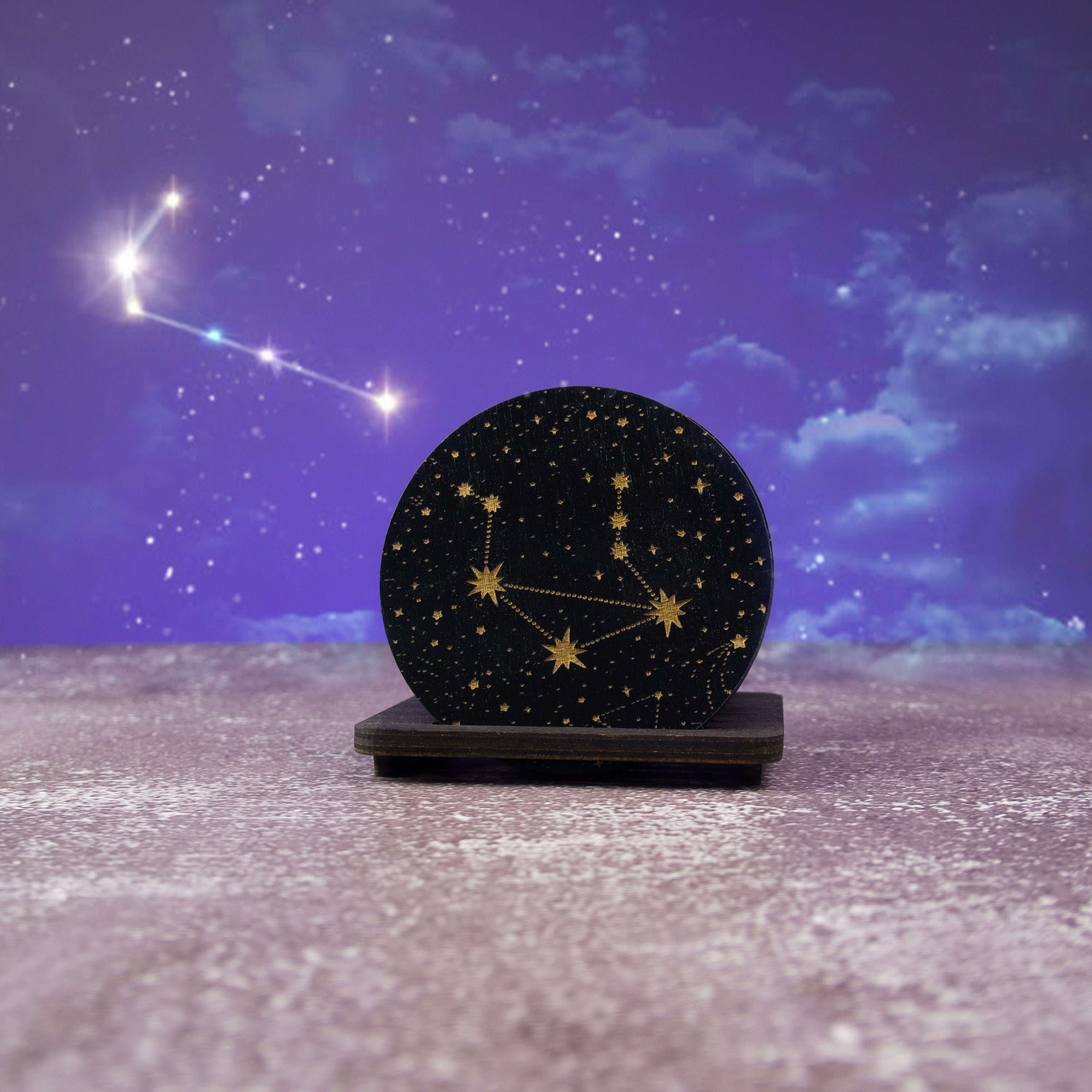 Zodiac Coasters: Engraved Celestial Wood Coaster Set
