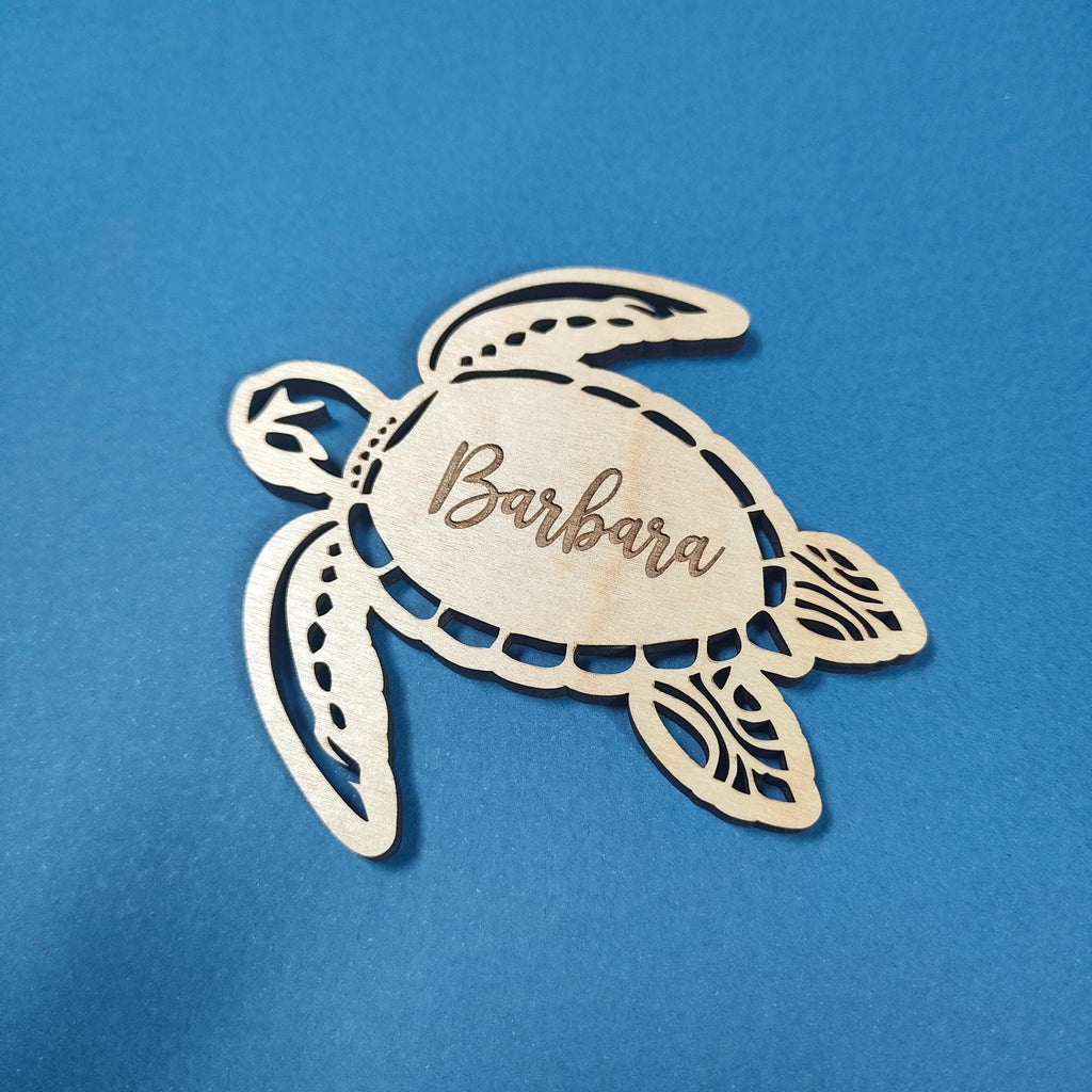Turtle Wedding Place Cards: Engraved Wooden Beach Favors