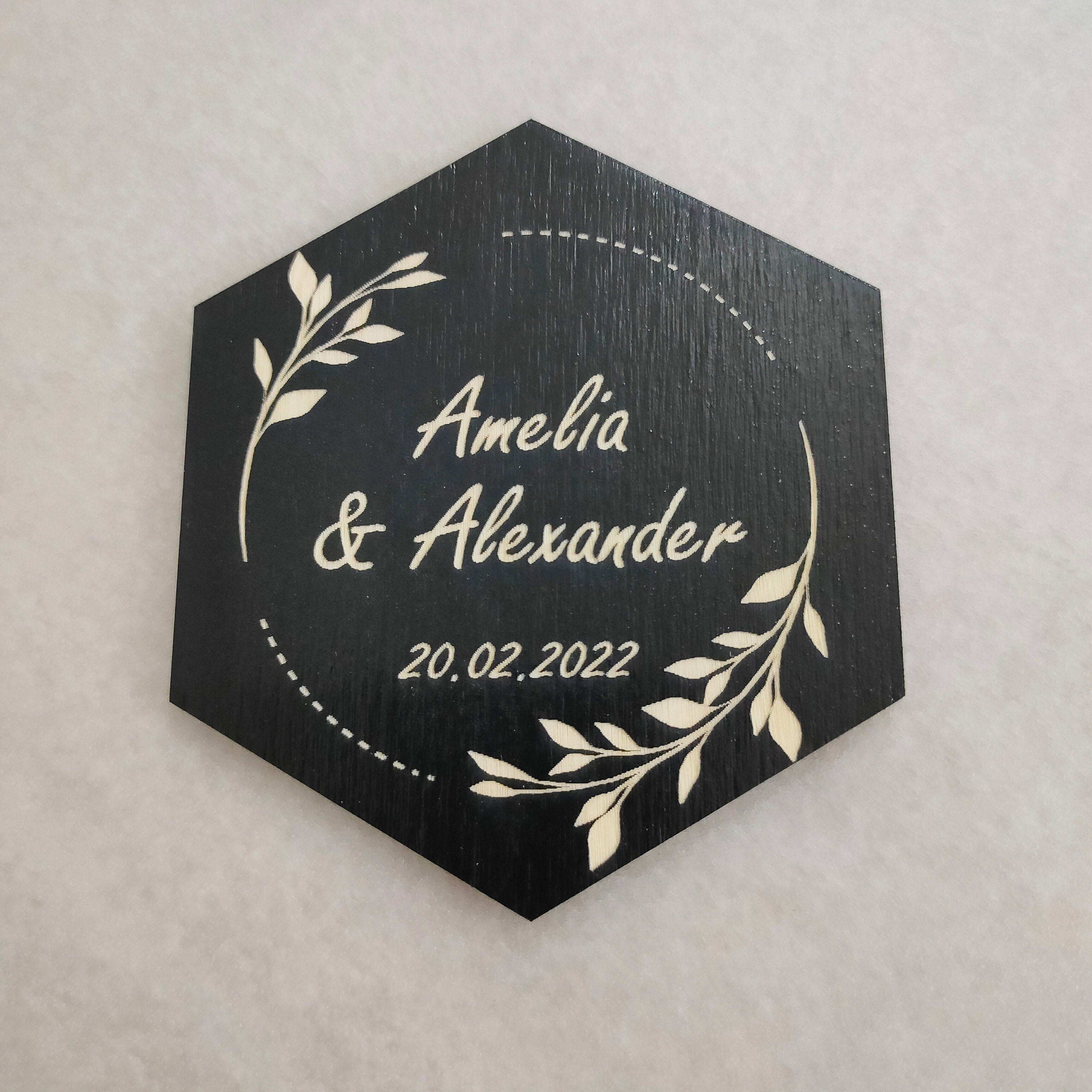 Custom Wedding Coasters: Engraved Wood, Save the Date Favors