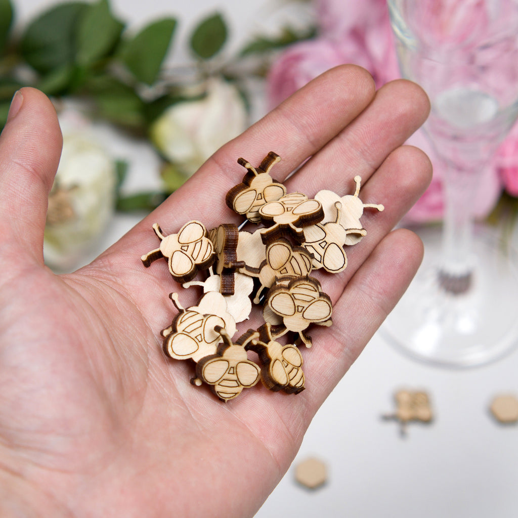 Bee Wedding Confetti: Biodegradable Wood Table Decorations (50+ pcs)
