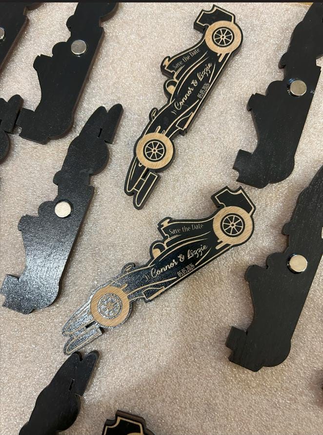 Save The Date Magnet Ferrari F1, Wooden F1 Save The Date Magnets – Race Car Wedding Favor for Guests, Wooden Car-Shaped Magnets, F1 Merch