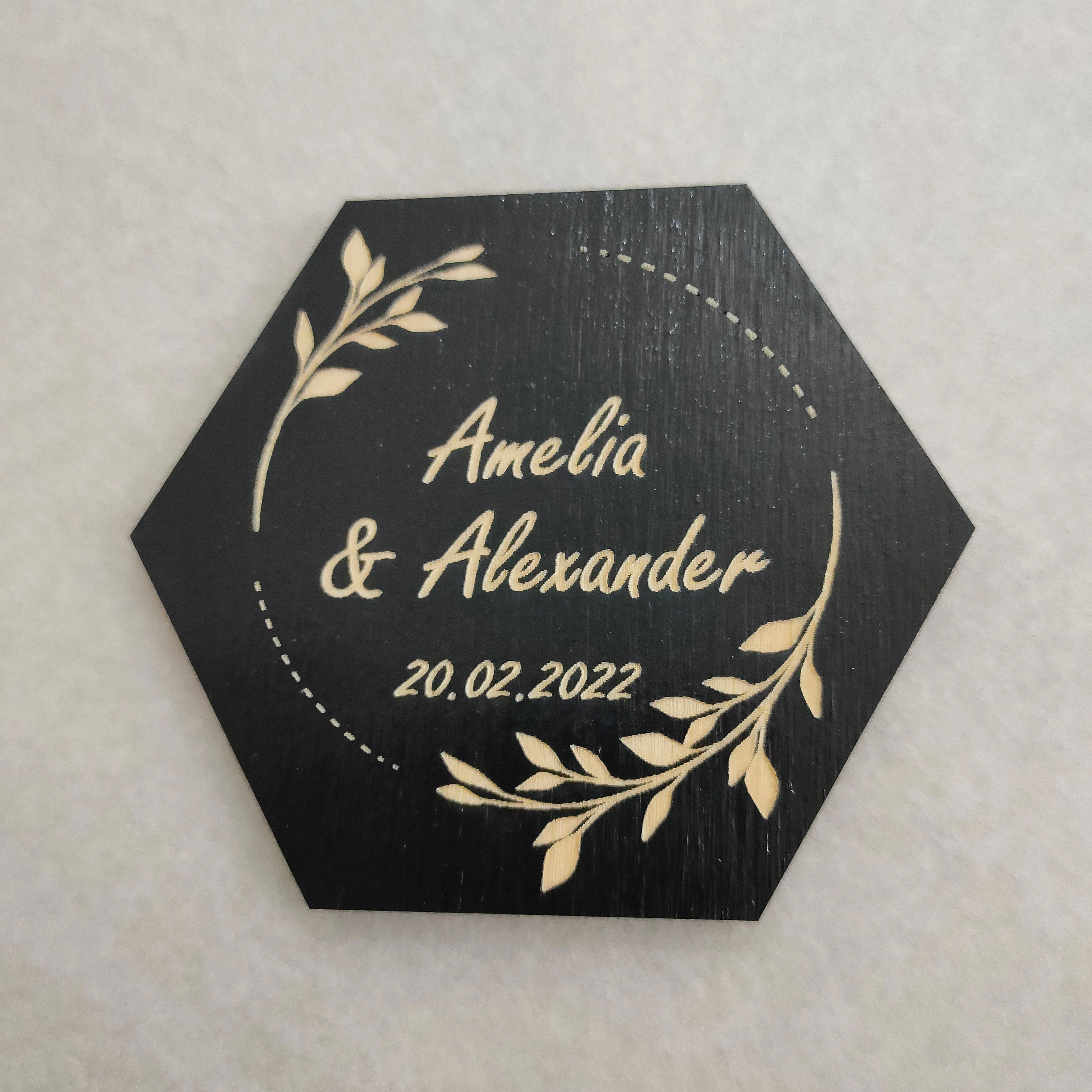 Custom Wedding Coasters: Engraved Wood, Save the Date Favors