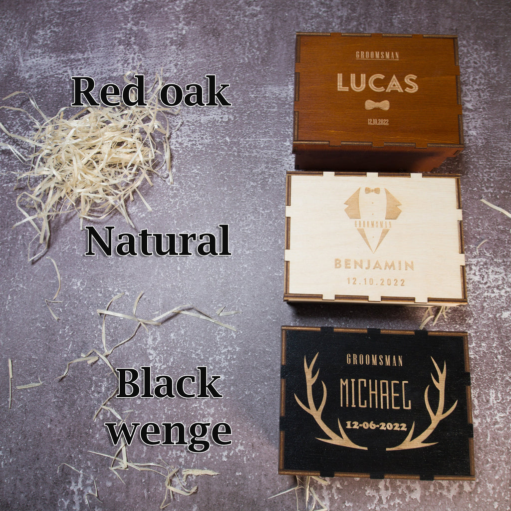 Personalized Groomsmen Gift Box: Engraved Wood Proposal Box