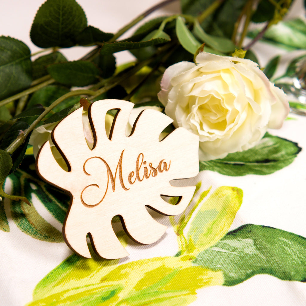 Monstera Wood Coasters: Custom Wedding Decor, Personalized Coasters