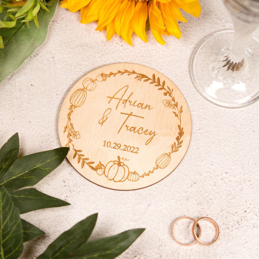 Personalized Wooden Wedding Coasters: Rustic Fall Decor Favors