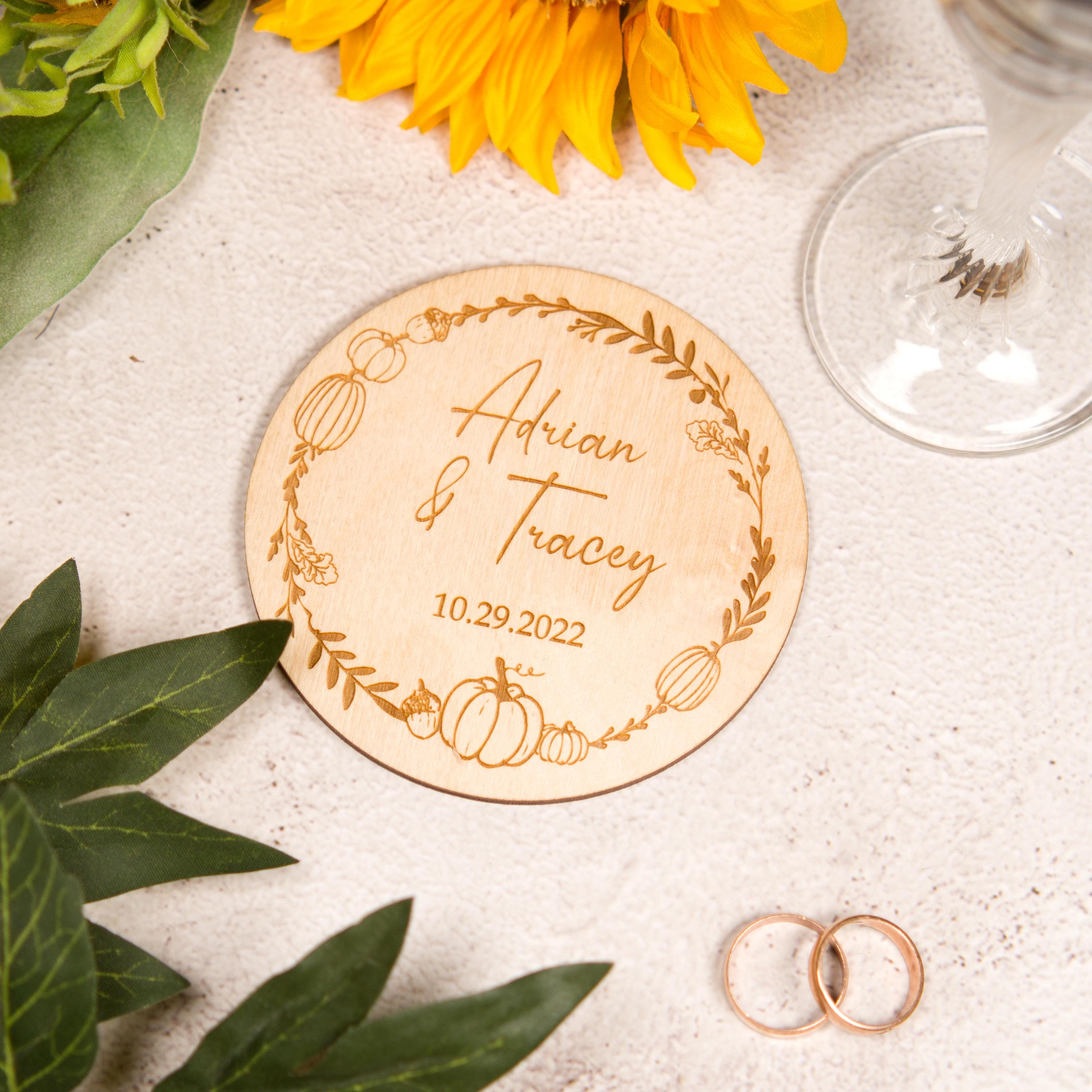 Personalized Wooden Wedding Coasters: Rustic Fall Decor Favors