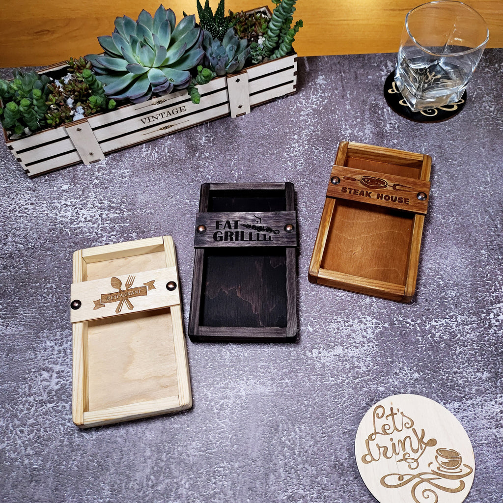 Custom Engraved Wooden Check Presenter: Restaurant Bill Holder