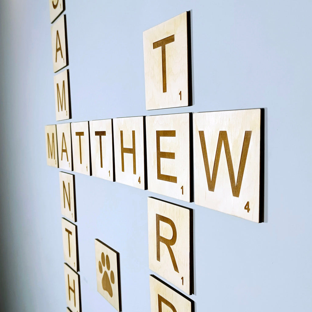 4x4 Wooden Scrabble Tiles Wall Art: Custom Family Names