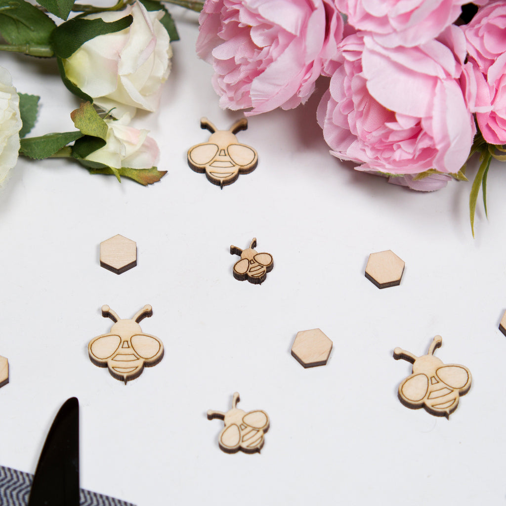 Bee Wedding Confetti: Biodegradable Wood Table Decorations (50+ pcs)