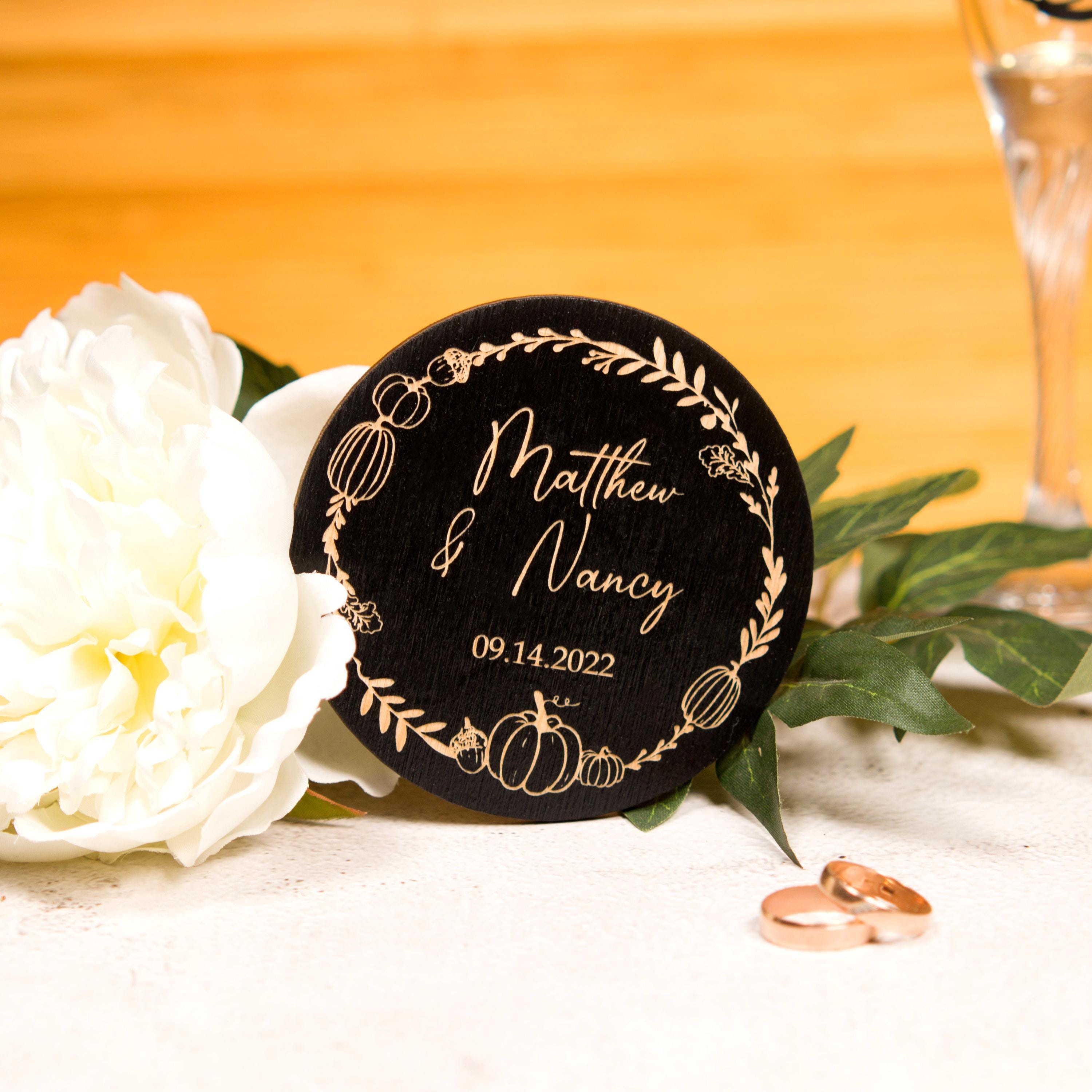 Personalized Wooden Wedding Coasters: Rustic Fall Decor Favors