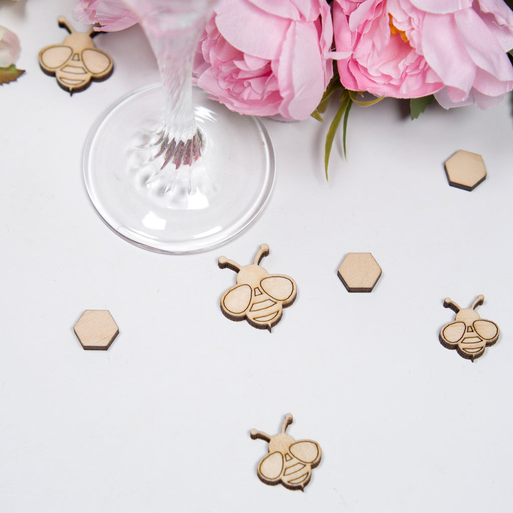 Bee Wedding Confetti: Biodegradable Wood Table Decorations (50+ pcs)