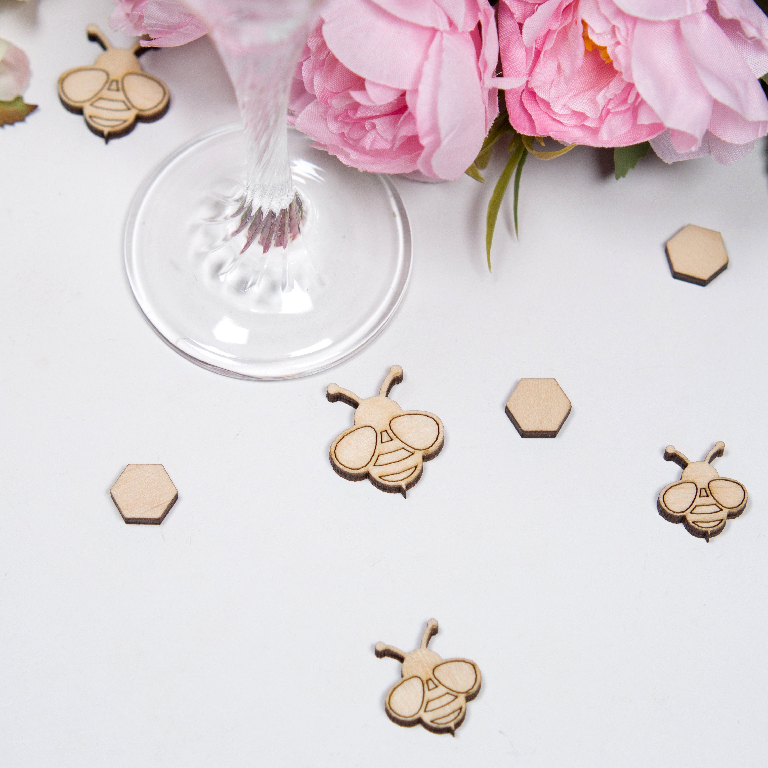 Bee Wedding Confetti: Biodegradable Wood Table Decorations (50+ pcs)