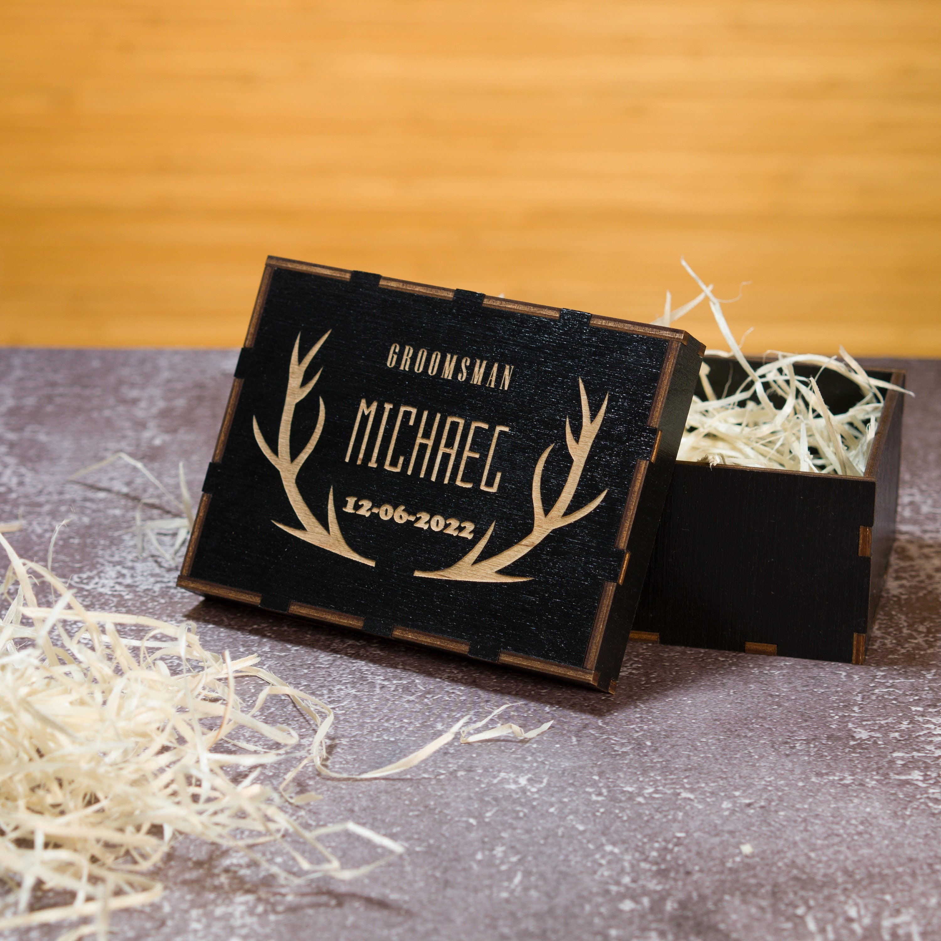 Personalized Groomsmen Gift Box: Engraved Wood Proposal Box