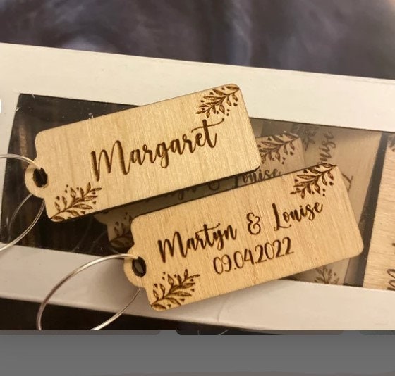 Personalized Engraved Wine Charms: Wedding Favors, Laser Cut Plywood