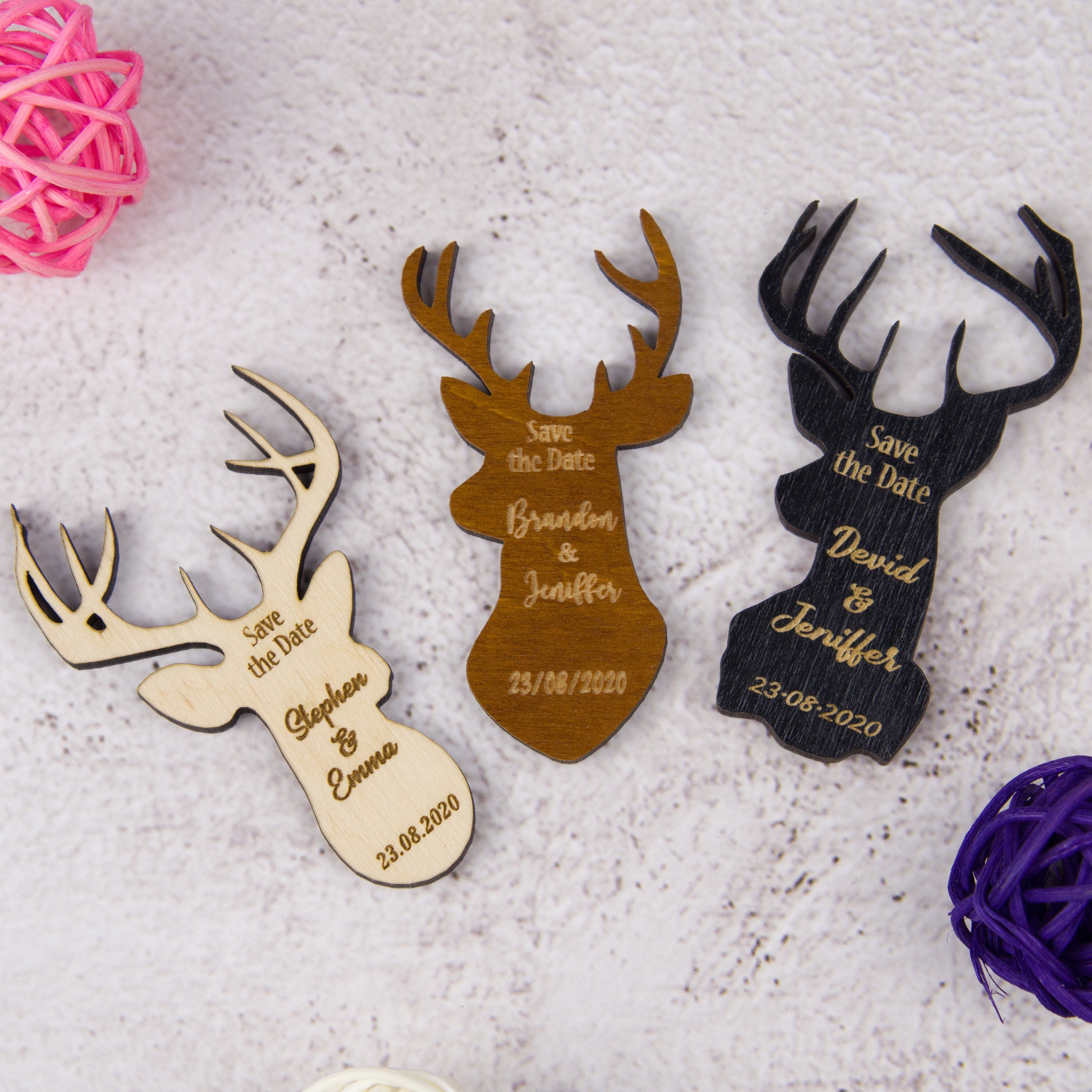 Wooden Deer Save The Date Magnet: Rustic Wedding Favor