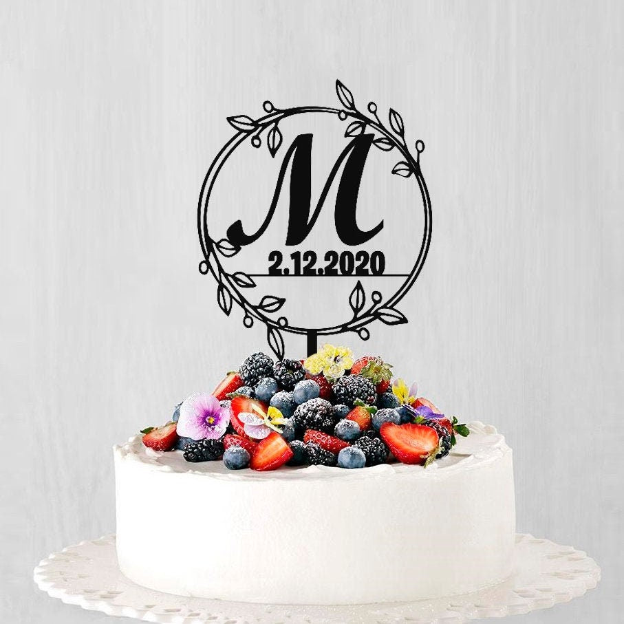Personalized Wedding Cake Topper: Custom Initial & Date