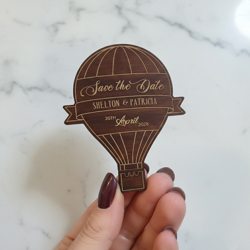 Hot Air Balloon Save the Date Magnet, Wooden Wedding Magnets, Travel Theme Wedding Favors, Personalized Rustic Save the Dates, Adventure