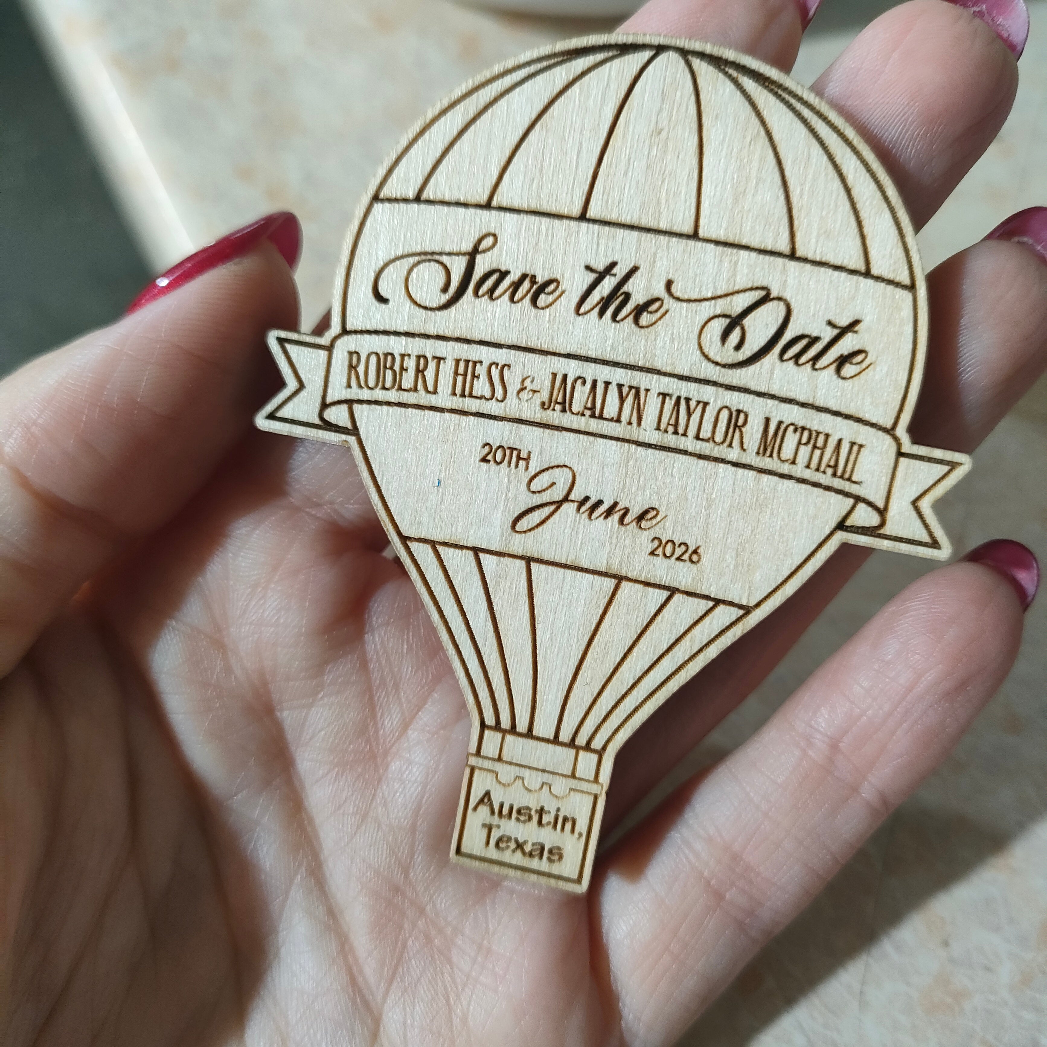 Hot Air Balloon Save the Date Magnet, Wooden Wedding Magnets, Travel Theme Wedding Favors, Personalized Rustic Save the Dates, Adventure