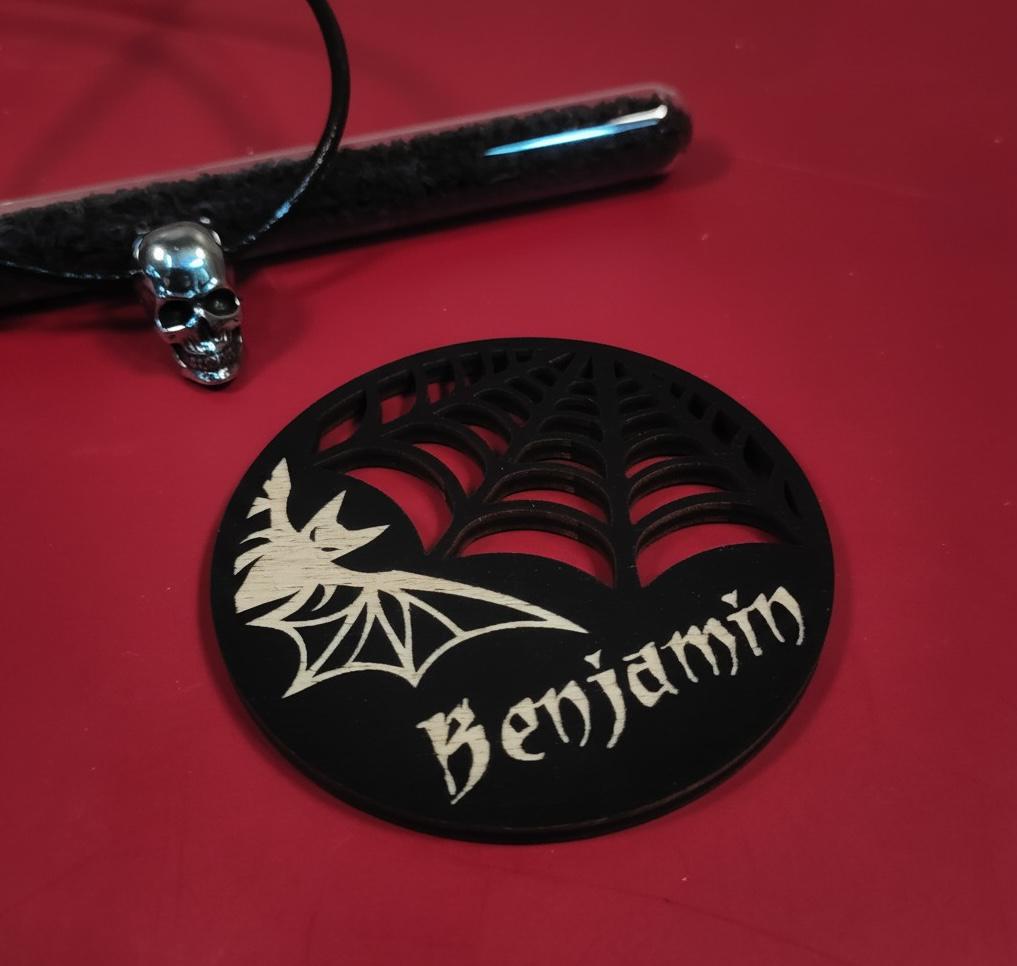 Gothic Wedding Place Cards: Laser Cut Bat & Spiderweb Plywood Name Tags