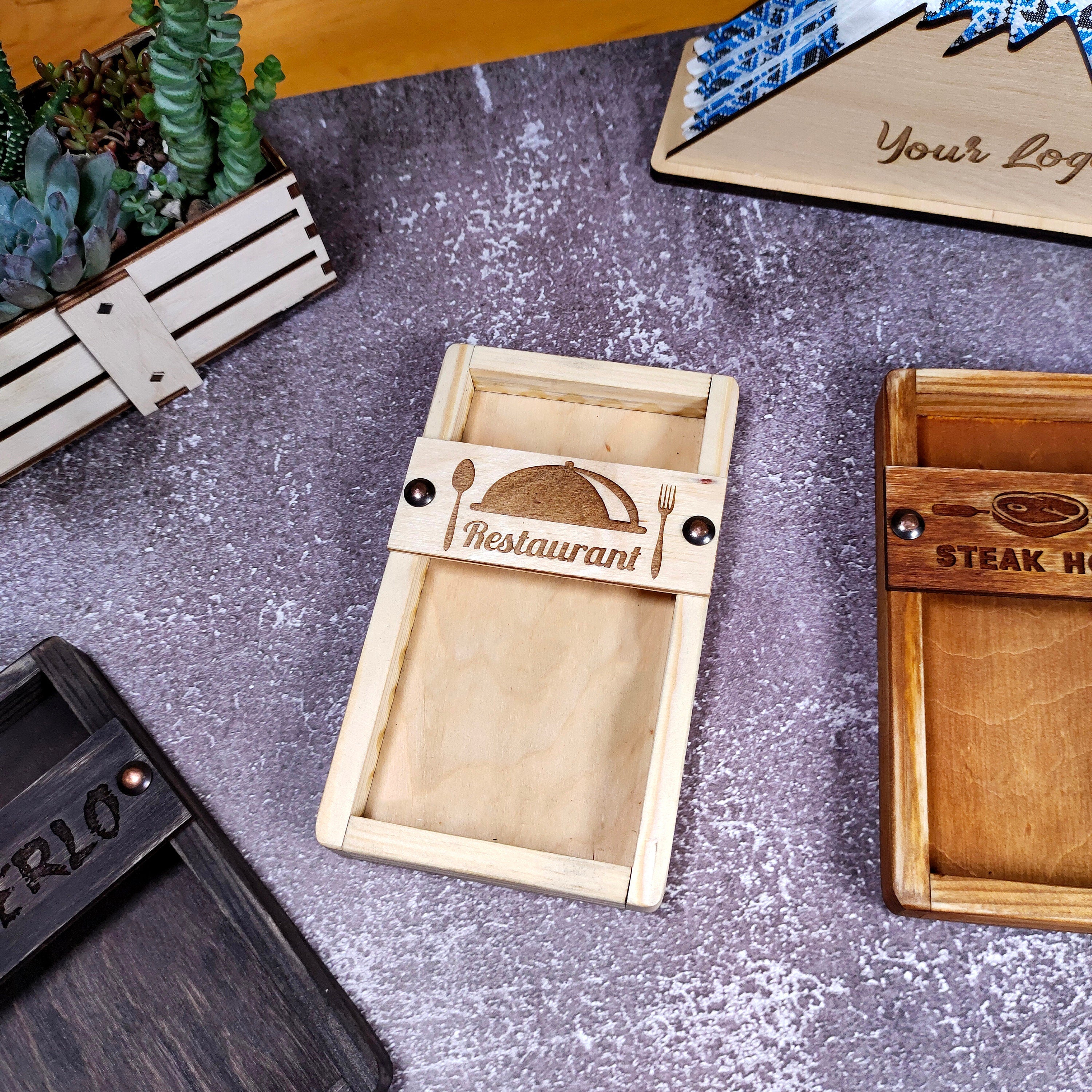 Custom Engraved Wooden Check Presenter: Restaurant Bill Holder