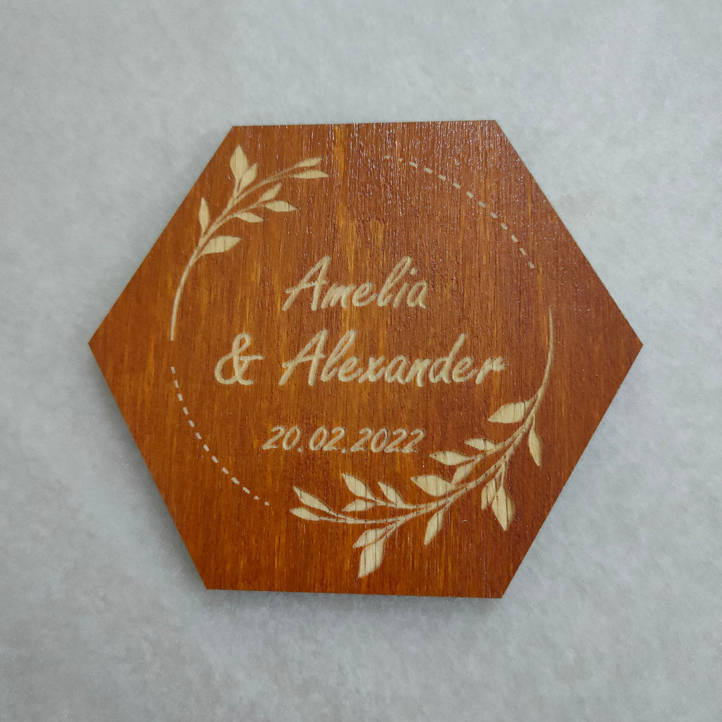Custom Wedding Coasters: Engraved Wood, Save the Date Favors
