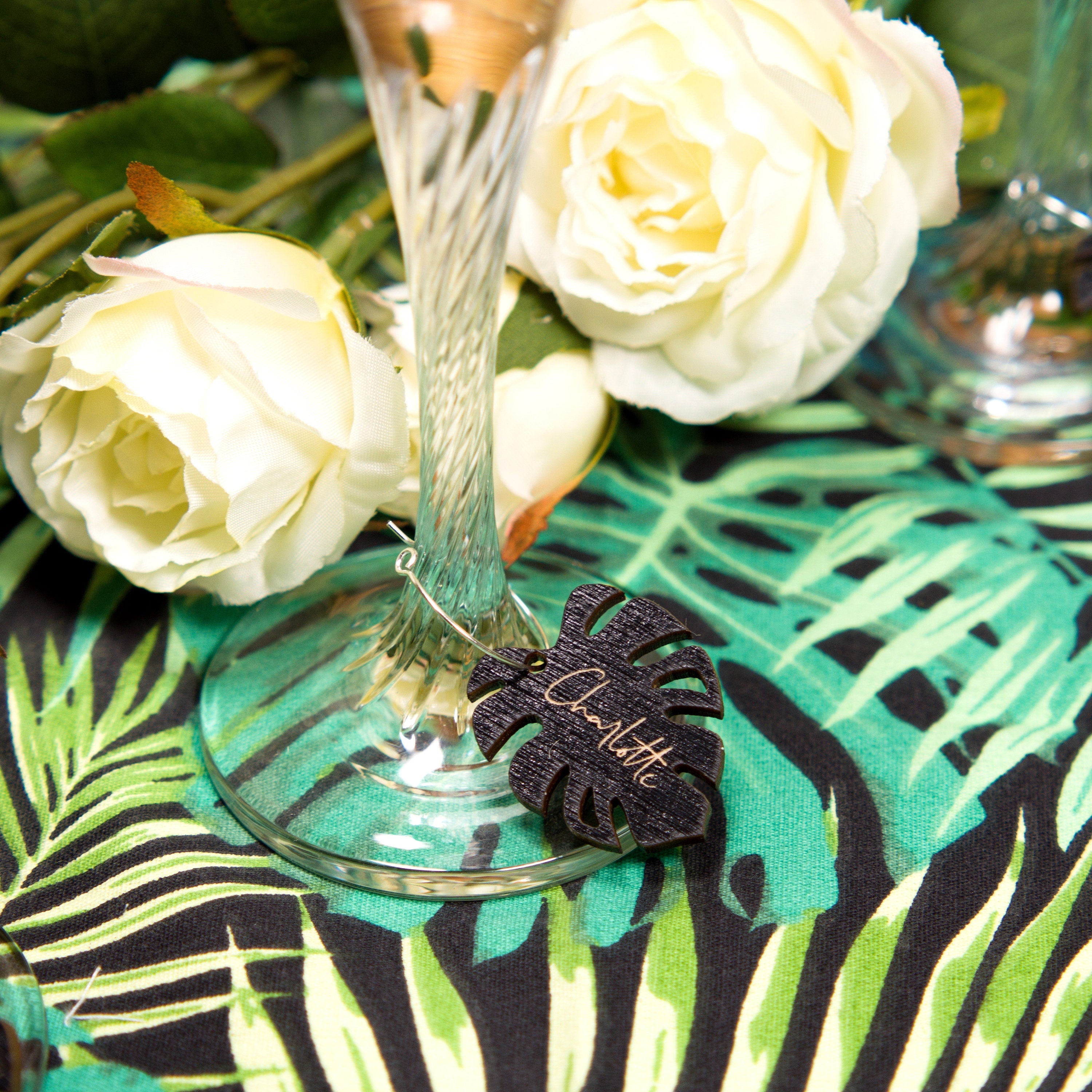 Personalized Monstera Leaf Wine Charms: Tropical Drink Markers