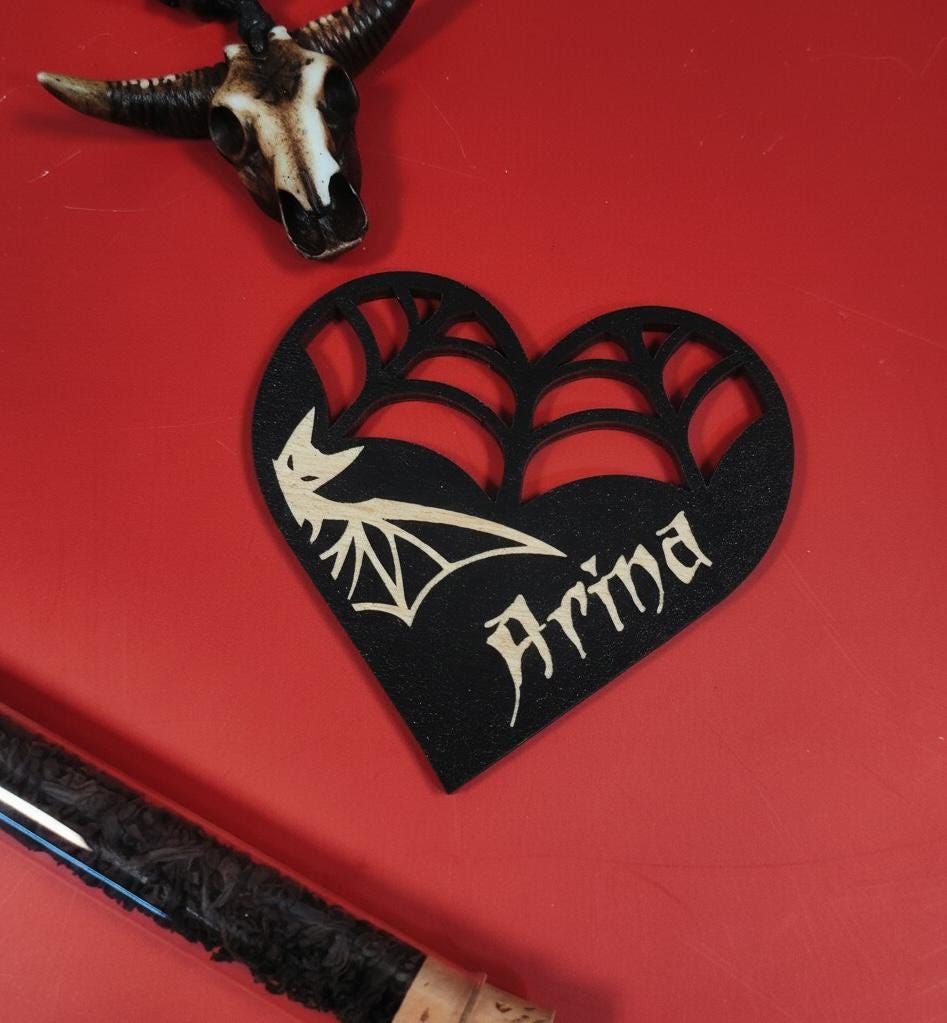 Gothic Wedding Place Cards: Laser Cut Bat & Spiderweb Plywood Name Tags