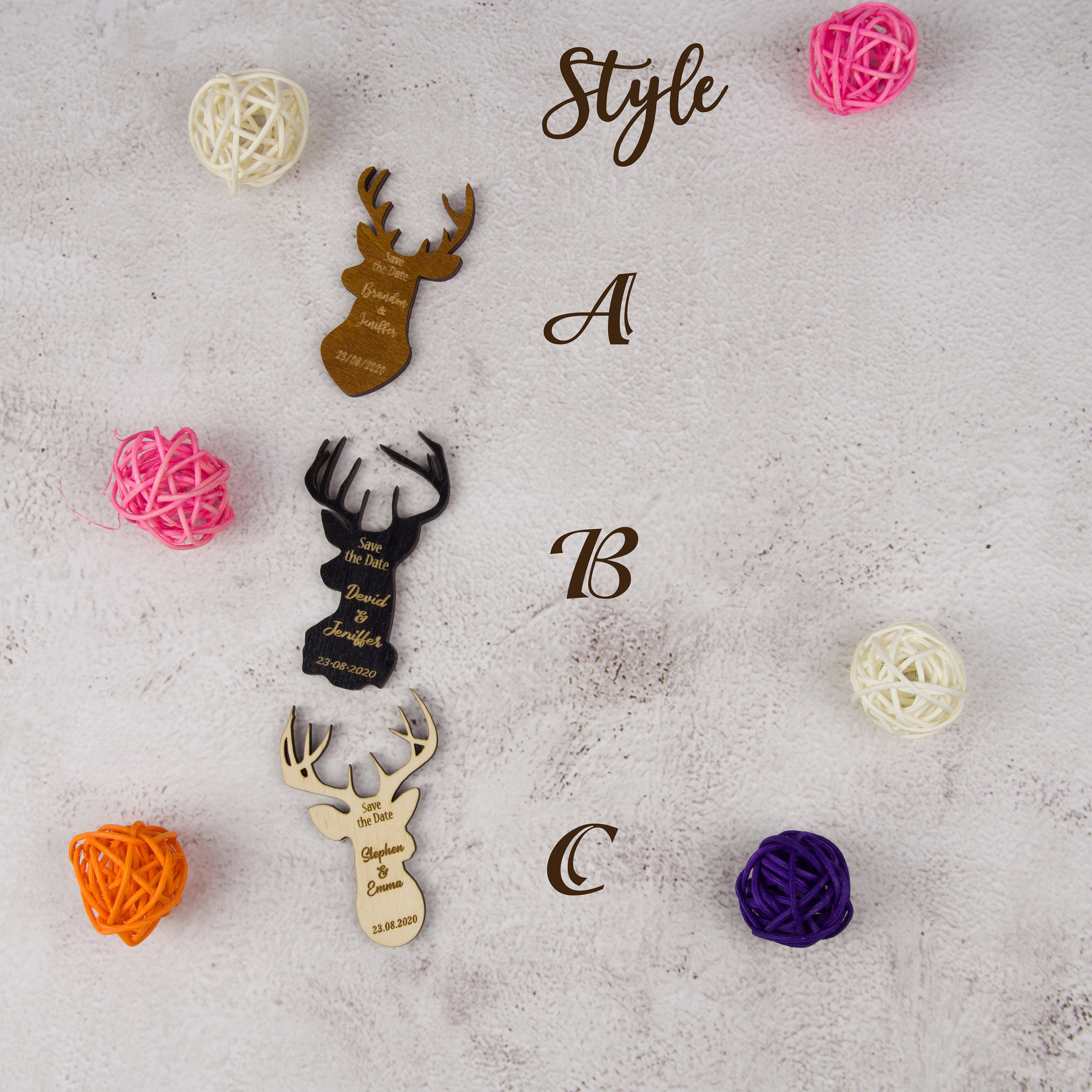 Wooden Deer Save The Date Magnet: Rustic Wedding Favor