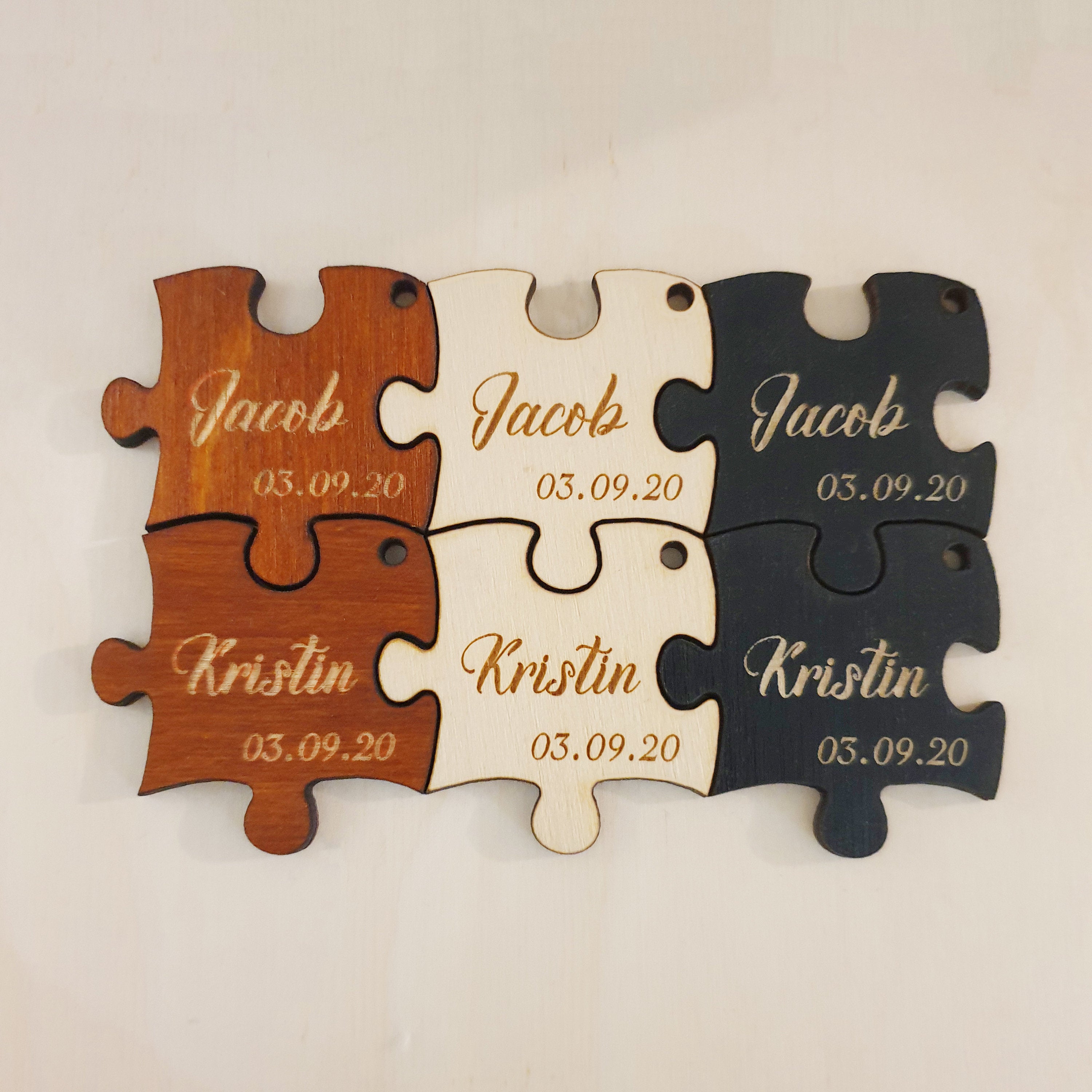 Personalized Puzzle Wine Charms: Engraved Plywood Wine Glass Tags