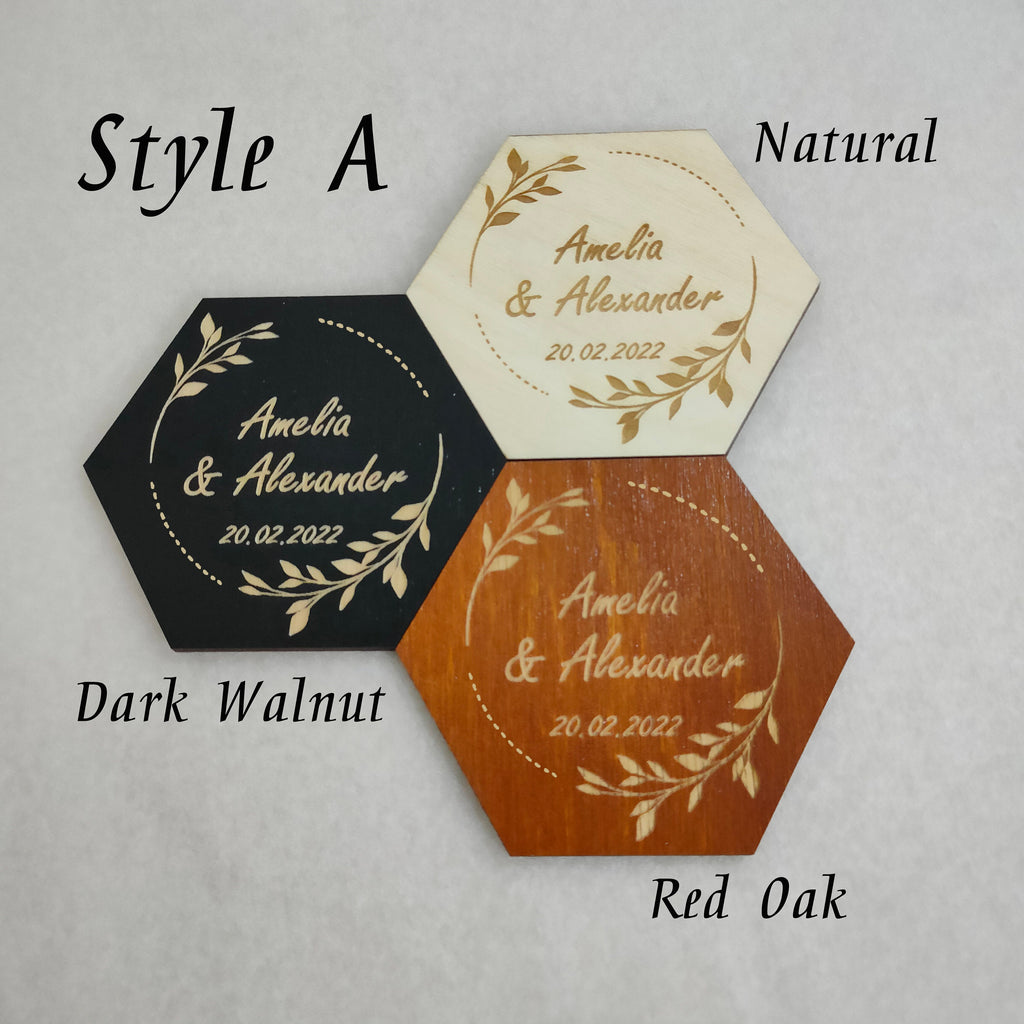 Custom Wedding Coasters: Engraved Wood, Save the Date Favors