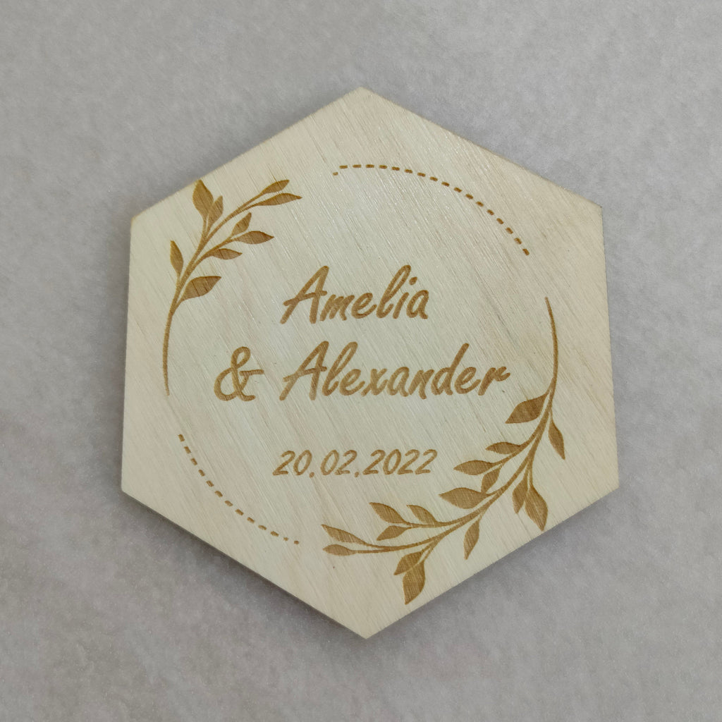 Custom Wedding Coasters: Engraved Wood, Save the Date Favors