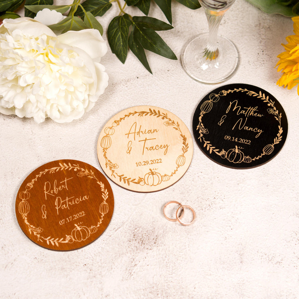 Personalized Wooden Wedding Coasters: Rustic Fall Decor Favors