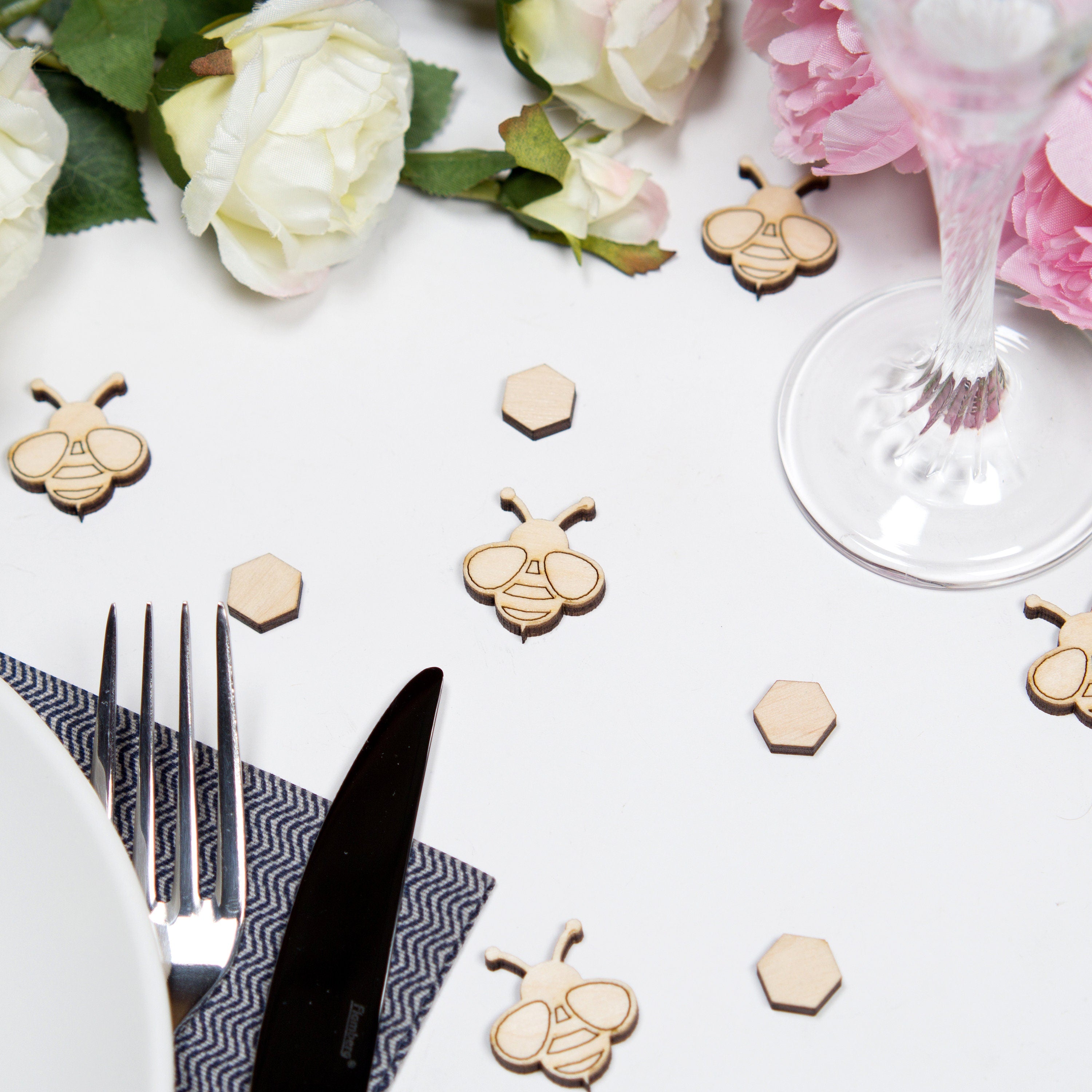 Bee Wedding Confetti: Biodegradable Wood Table Decorations (50+ pcs)