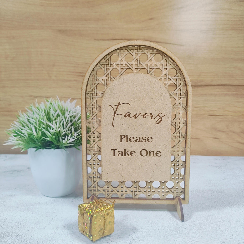 Boho Arch Favors Sign, Rattan Wedding Table Decor, Custom "Please Take One" Sign for Bridal Shower