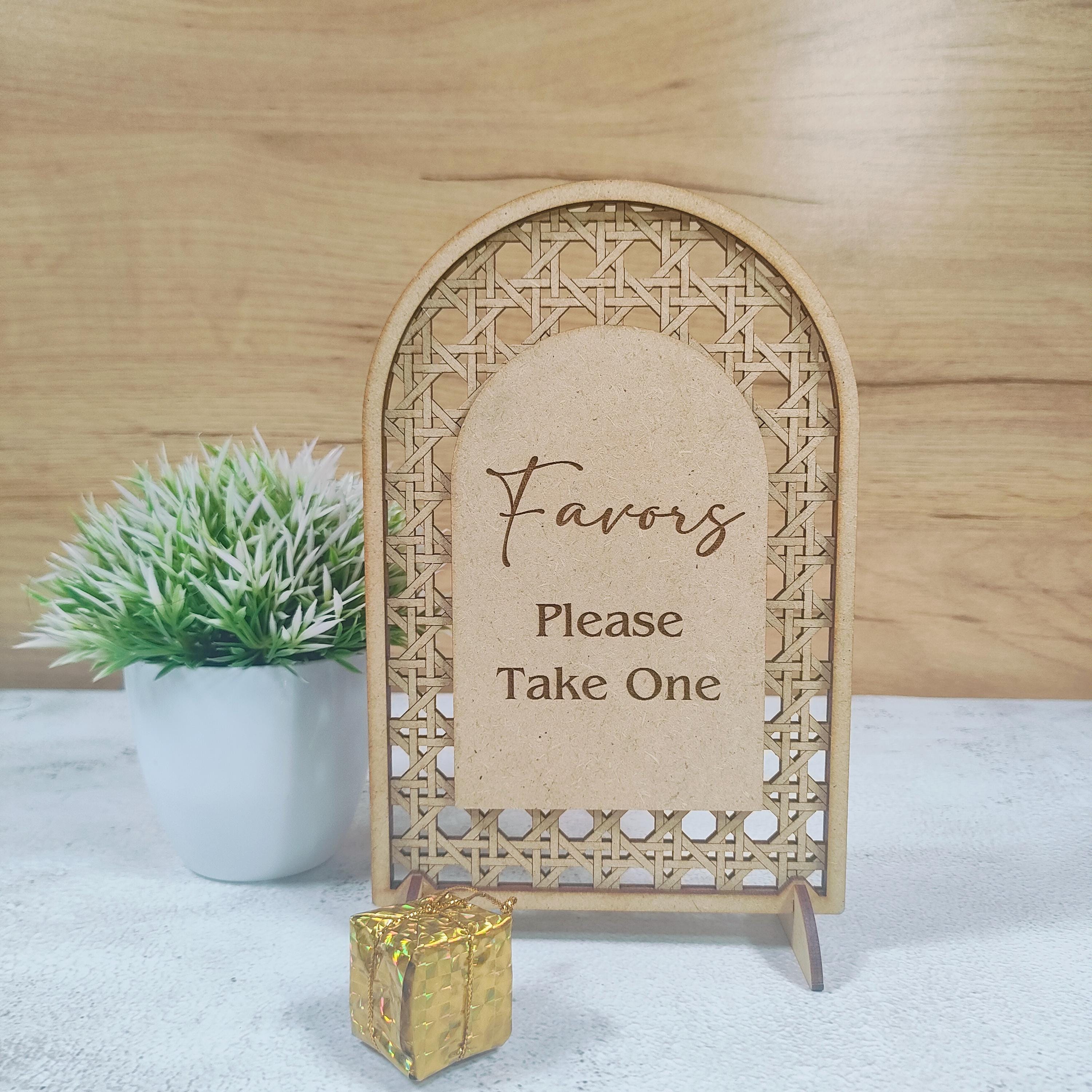 Boho Arch Favors Sign, Rattan Wedding Table Decor, Custom "Please Take One" Sign for Bridal Shower