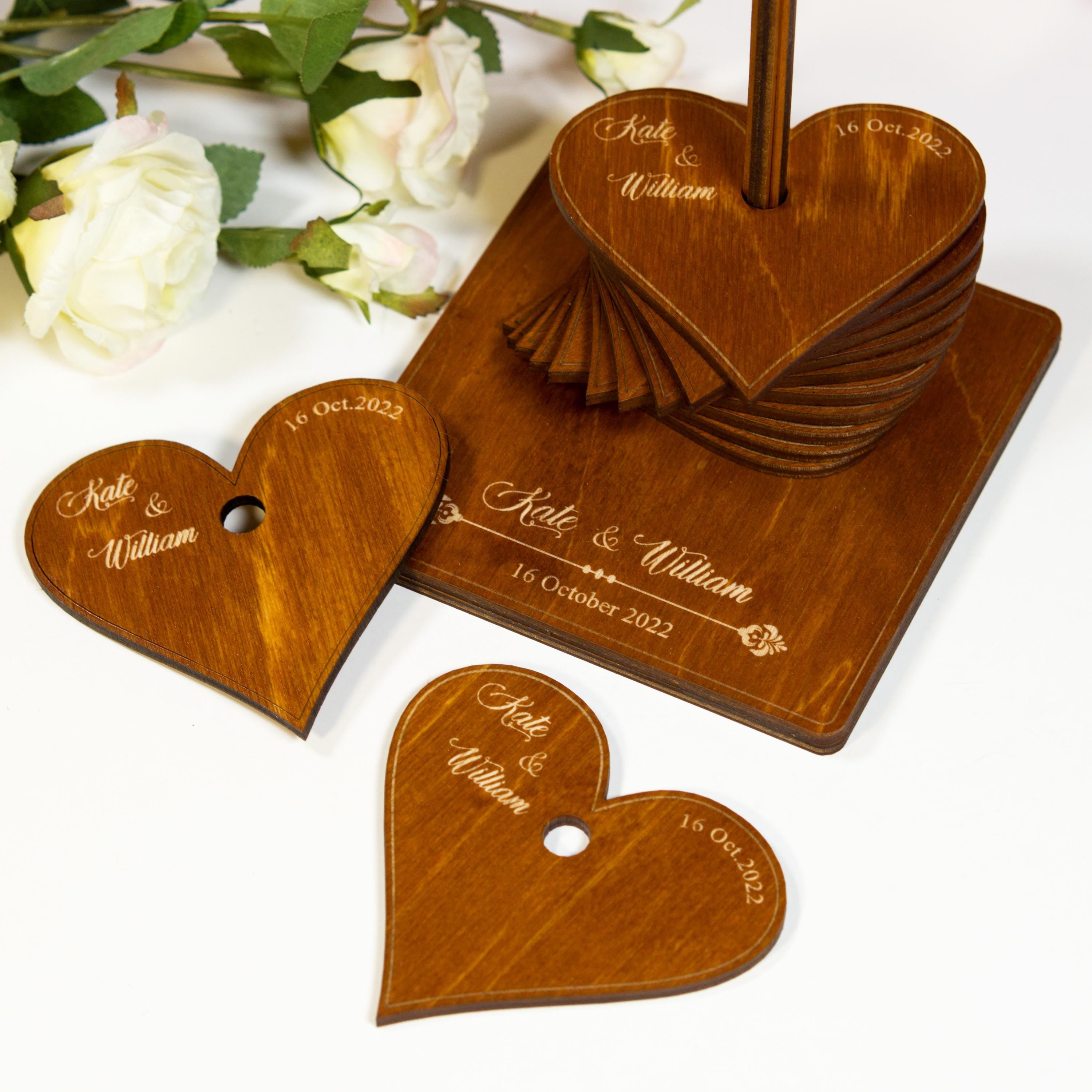 Wedding Guest Book Alternative: Wooden Hearts, Customizable Keepsake