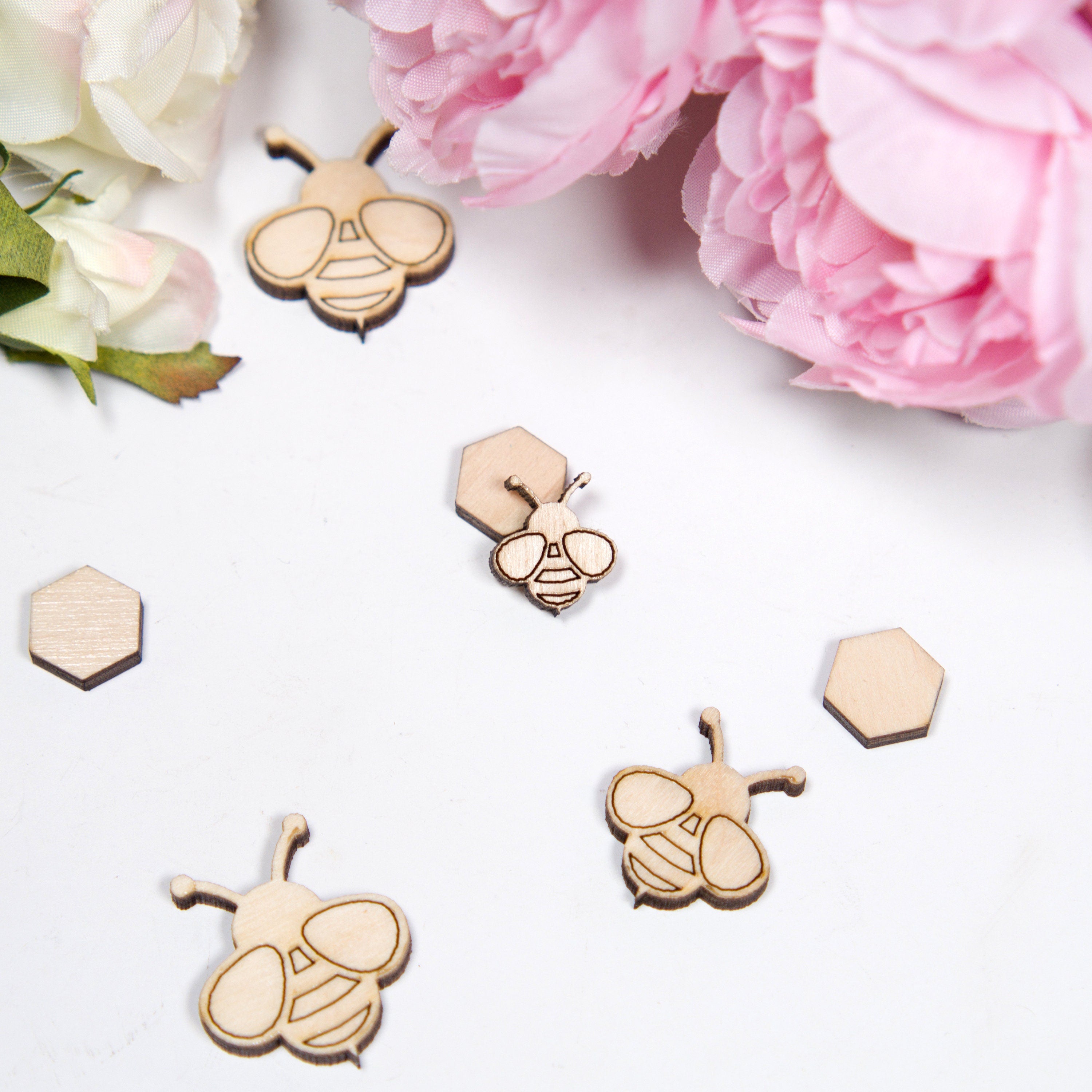 Bee Wedding Confetti: Biodegradable Wood Table Decorations (50+ pcs)