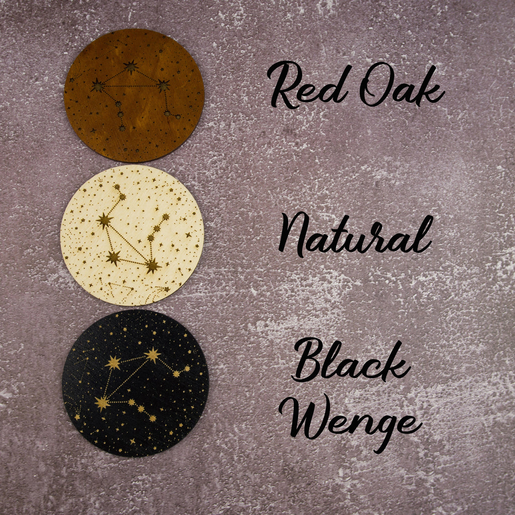 Zodiac Coasters: Engraved Celestial Wood Coaster Set