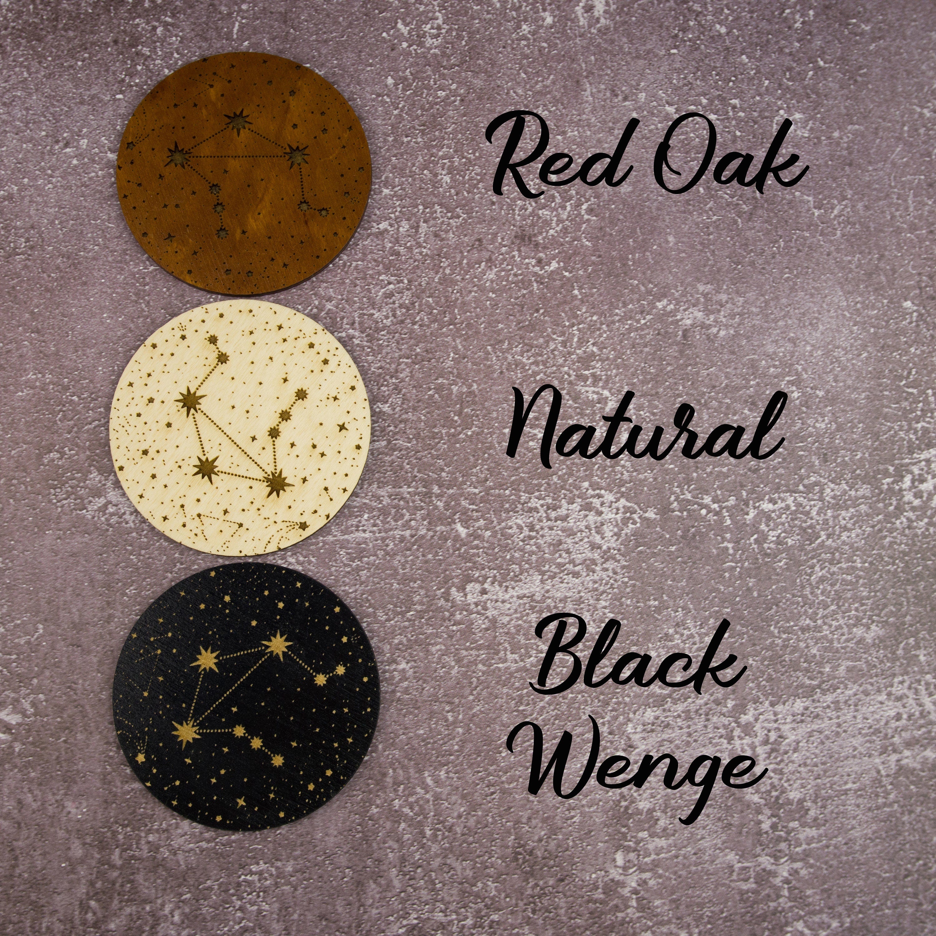 Zodiac Coasters: Engraved Celestial Wood Coaster Set