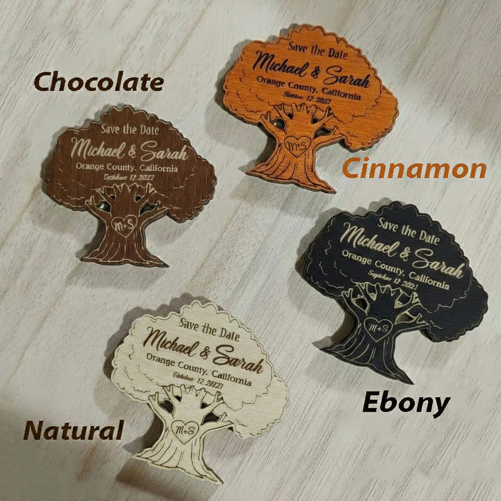 Personalized Oak Tree Wedding Favors — Custom Engraved Wooden Guest Keepsakes