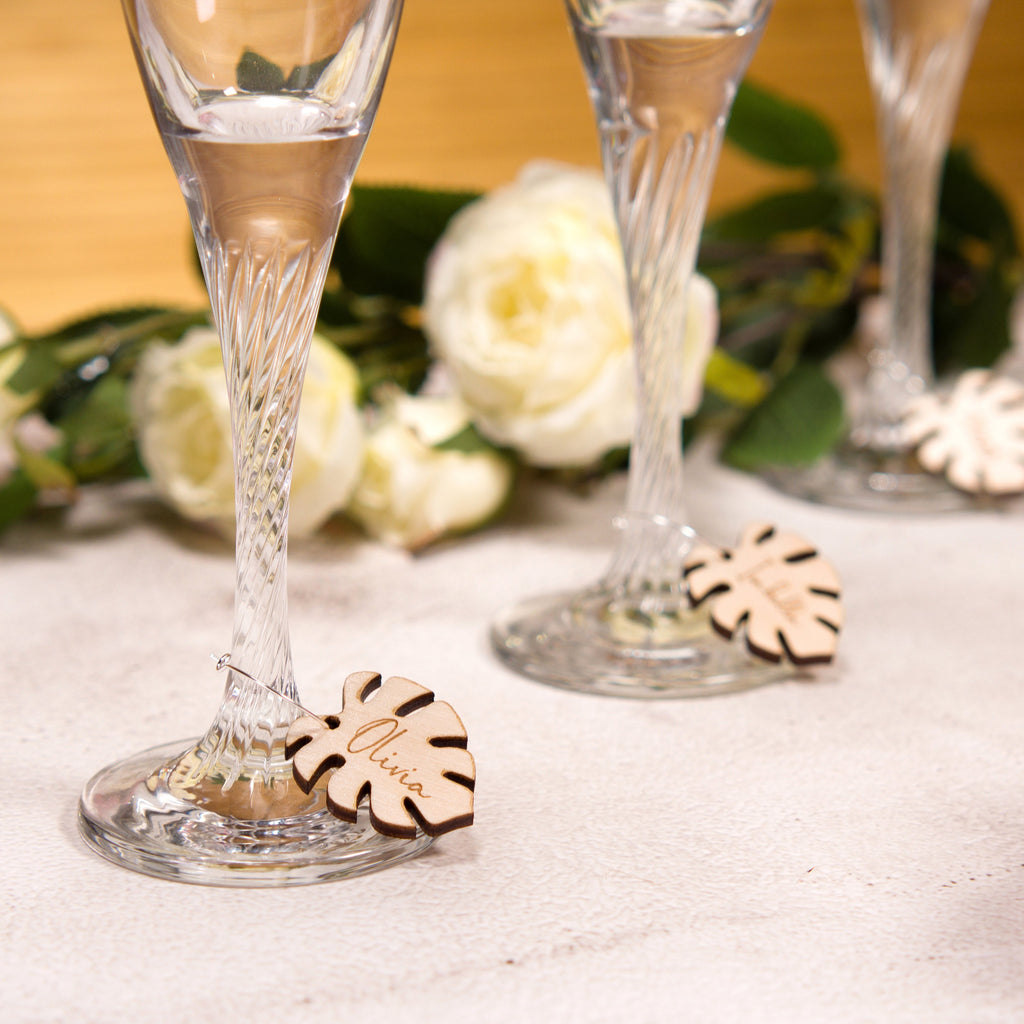 Personalized Monstera Leaf Wine Charms: Tropical Drink Markers