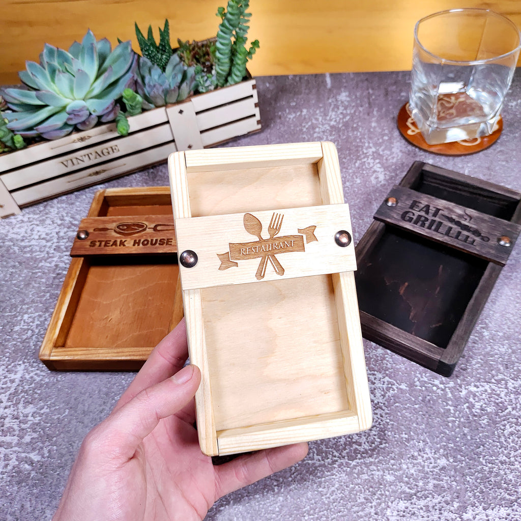 Custom Engraved Wooden Check Presenter: Restaurant Bill Holder