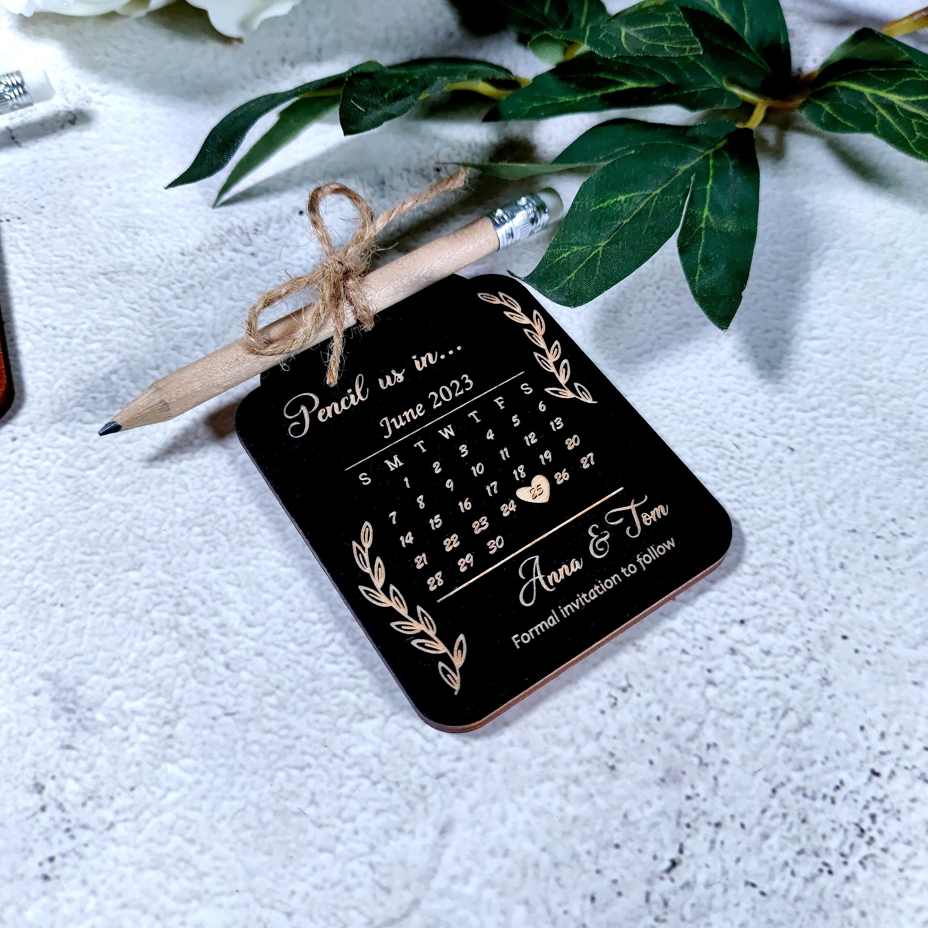 Pencil Us In Save The Date: Wood Wedding Invitation with Mini Pencil