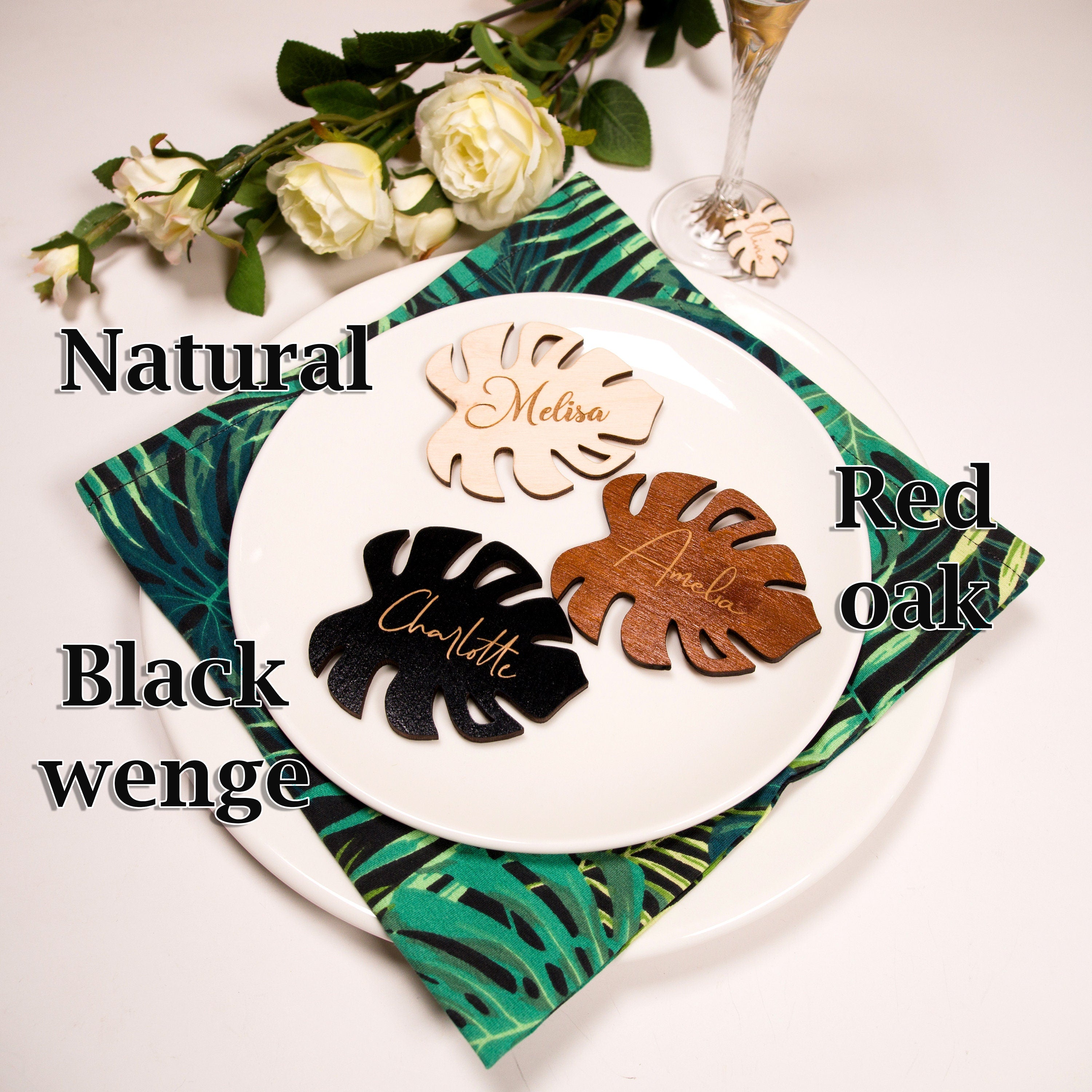 Monstera Wood Coasters: Custom Wedding Decor, Personalized Coasters