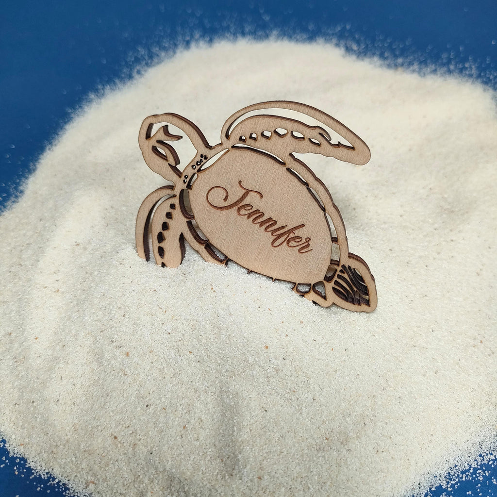 Turtle Wedding Place Cards: Engraved Wooden Beach Favors