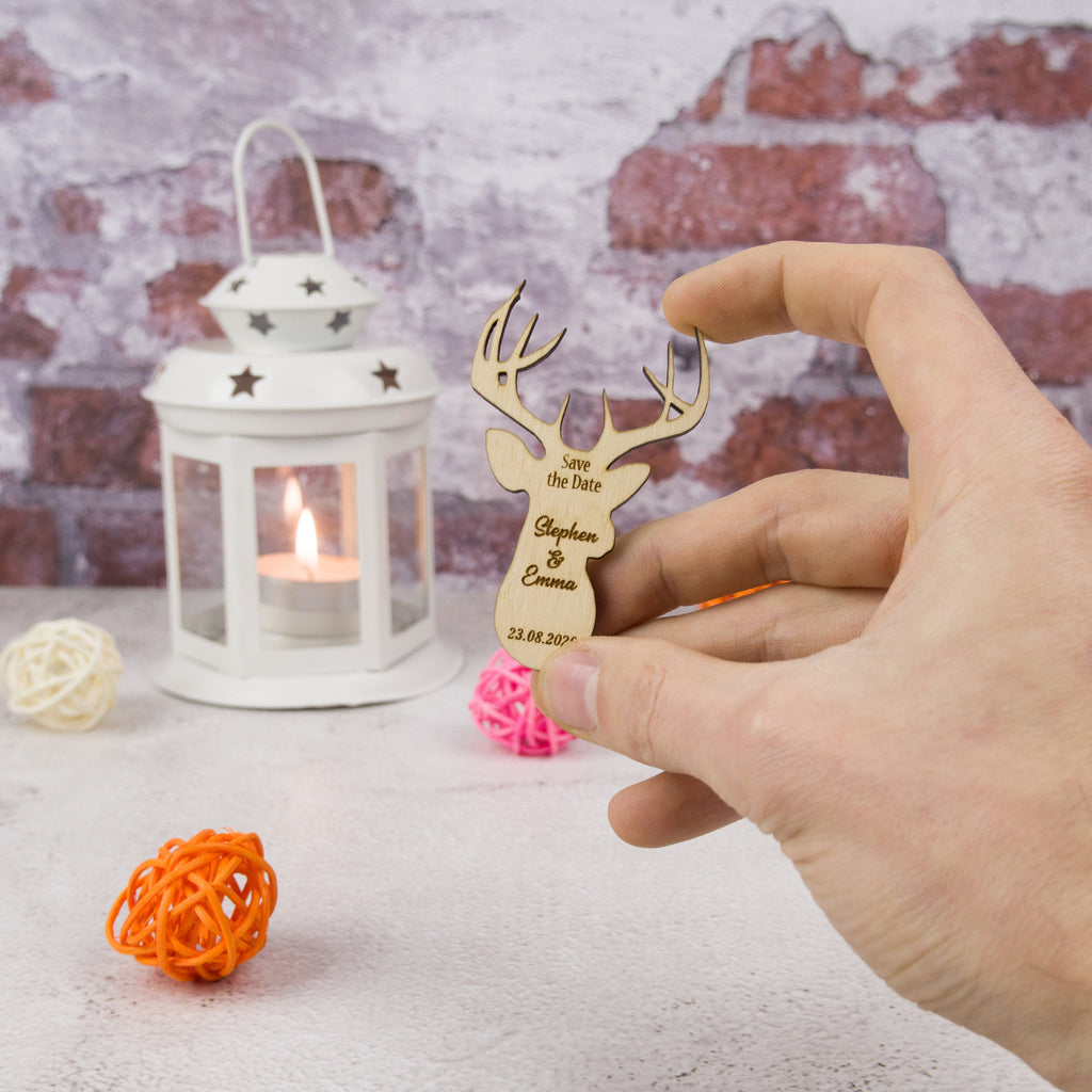 Wooden Deer Save The Date Magnet: Rustic Wedding Favor